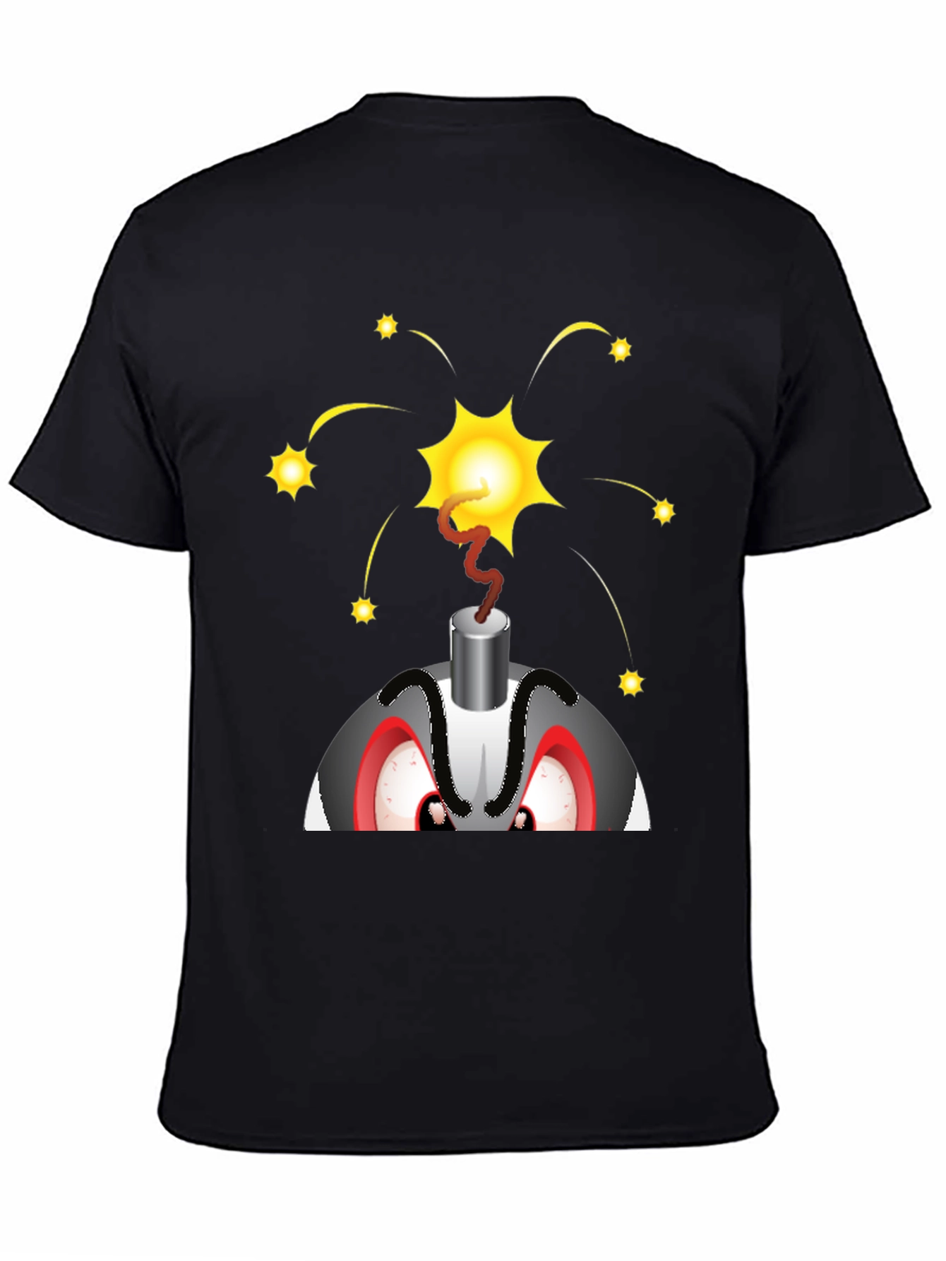 Explosive Cartoon Bomb Graphic Tee - Black Cotton Shirt