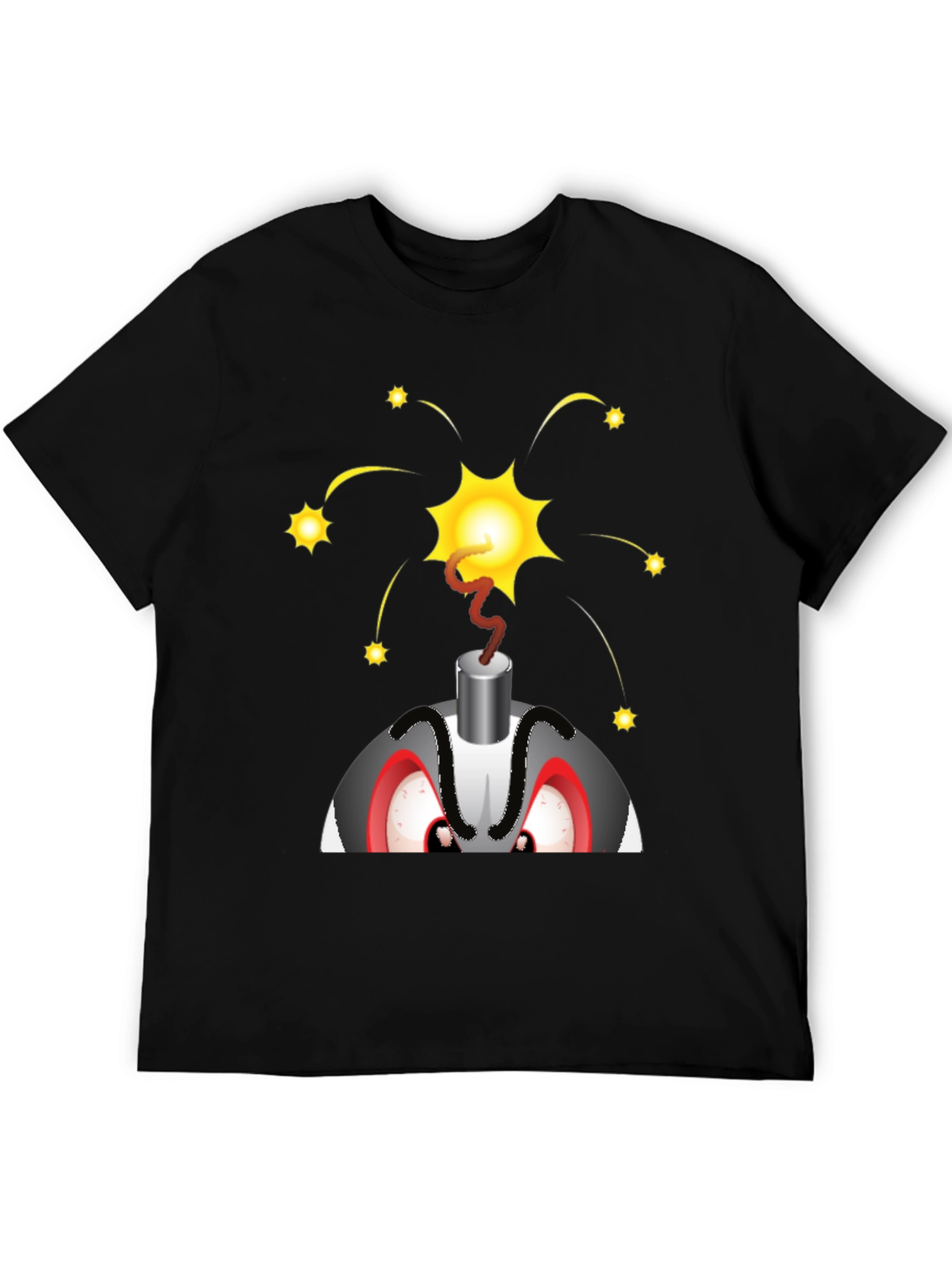 Explosive Cartoon Bomb Graphic Tee - Black Cotton Shirt