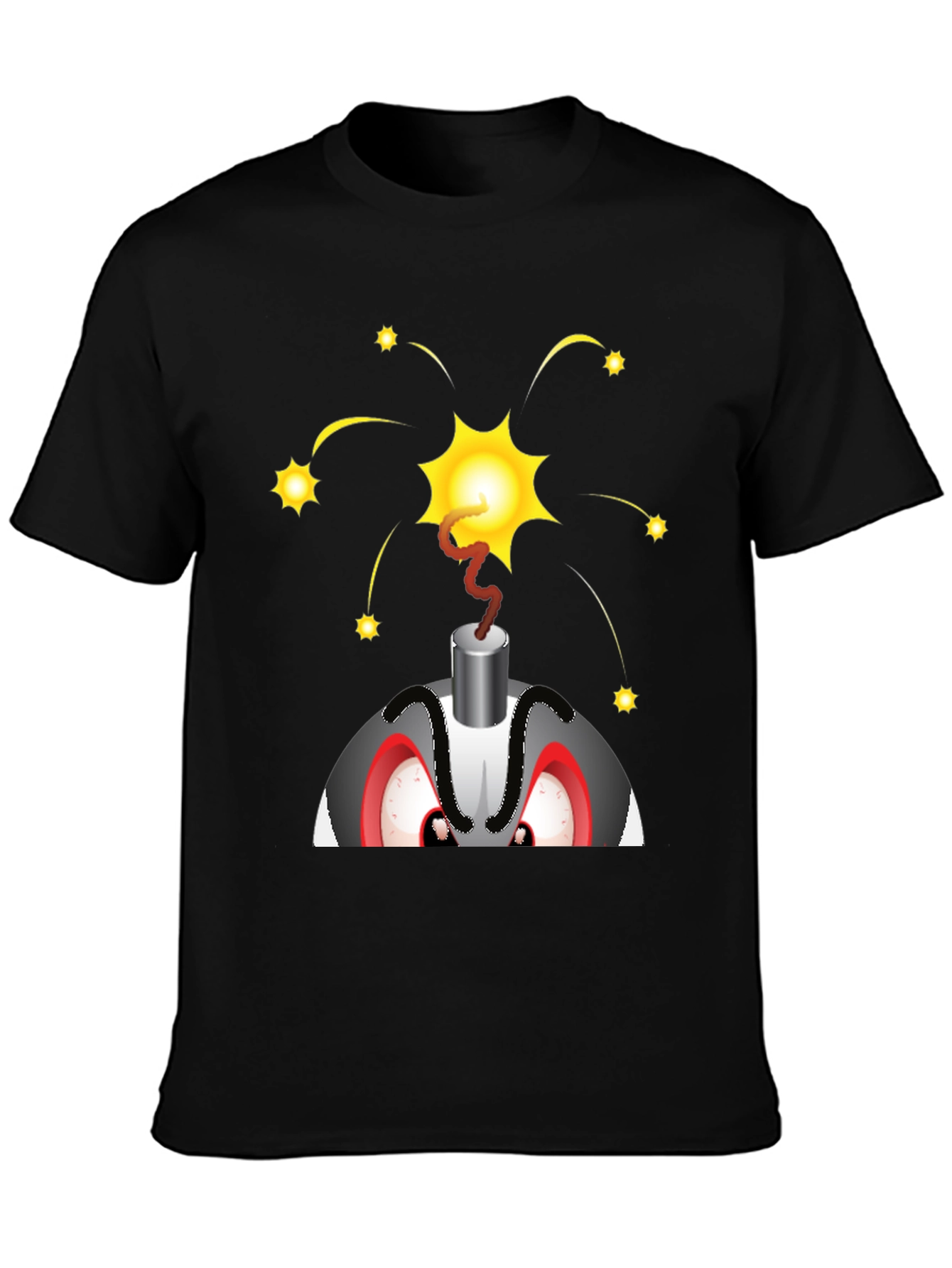 Explosive Cartoon Bomb Graphic Tee - Black Cotton Shirt