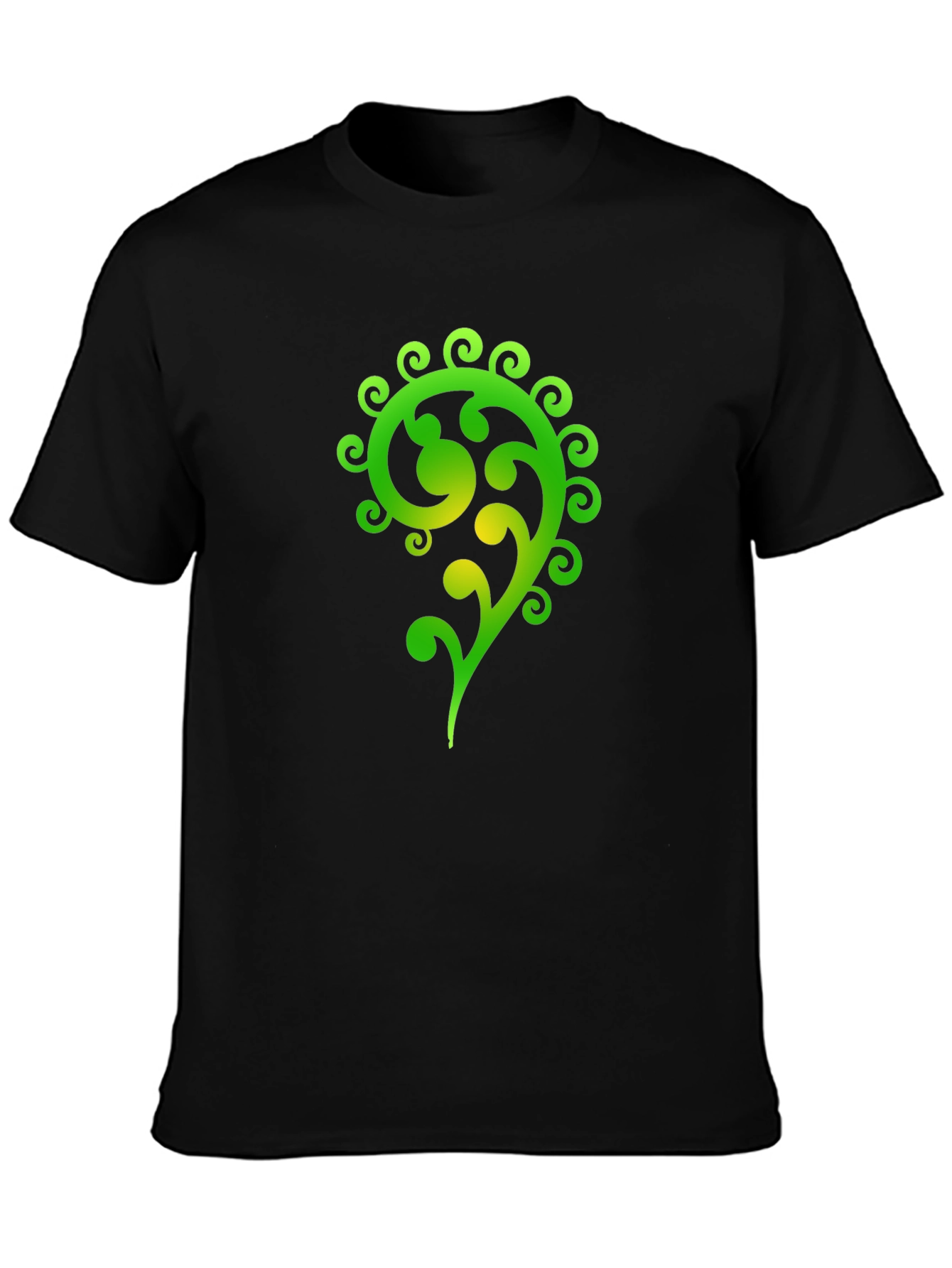 Green Swirl Graphic Black T-Shirt