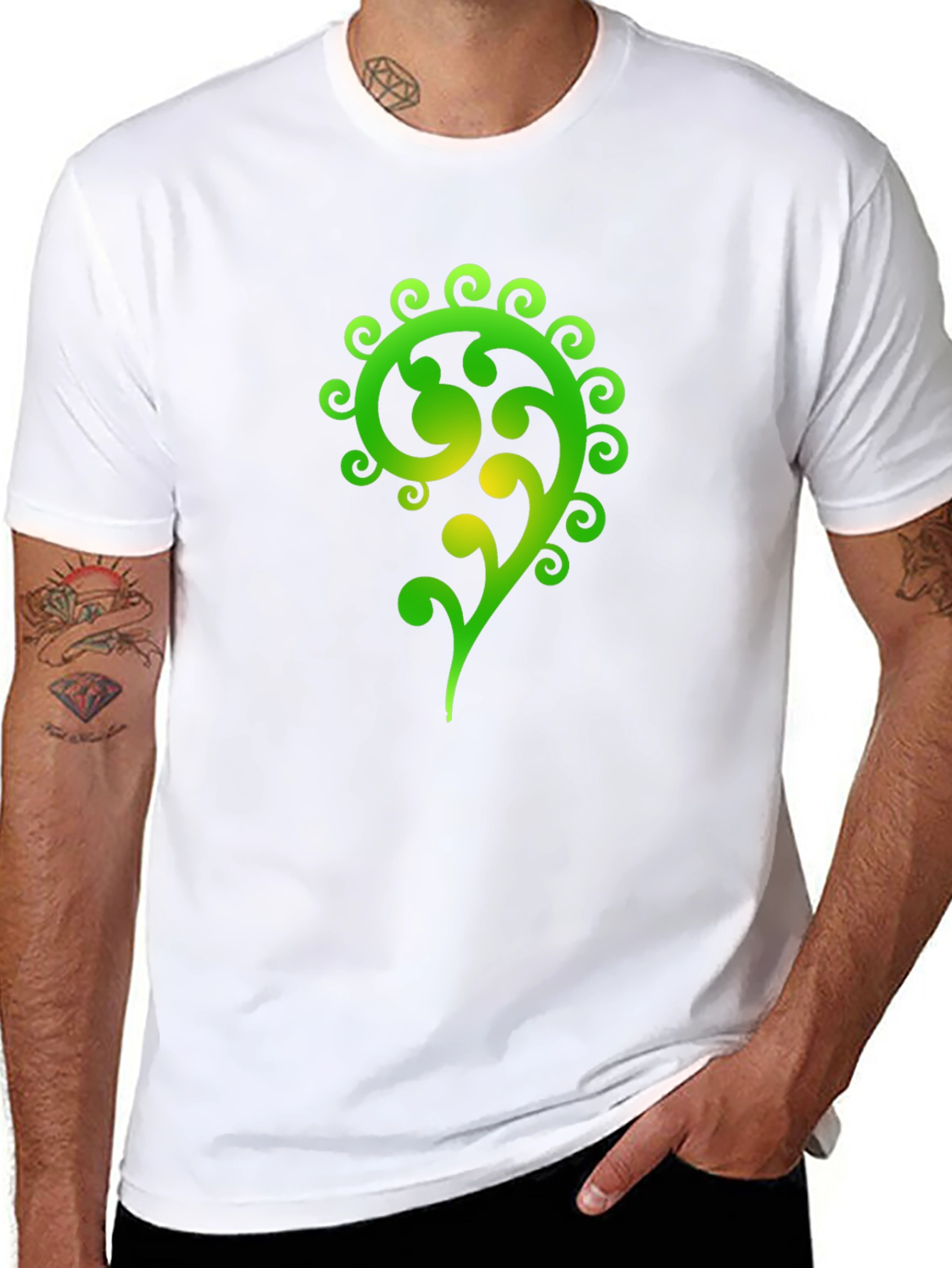 Green Swirl Graphic Black T-Shirt