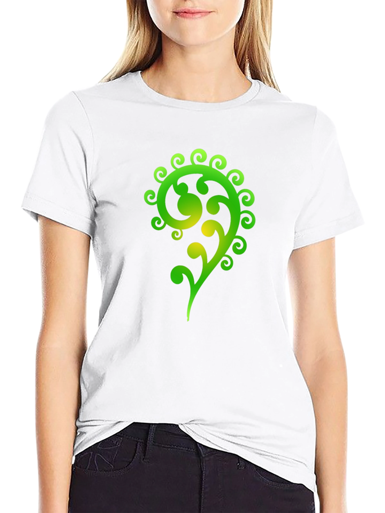 Green Swirl Graphic Black T-Shirt