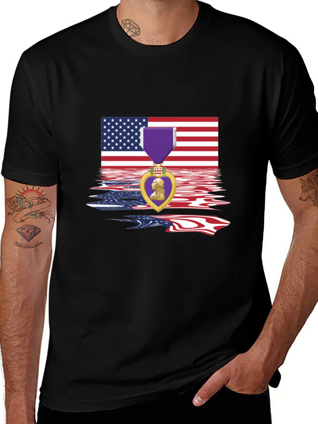 Patriotic Purple Heart USA Flag T-Shirt