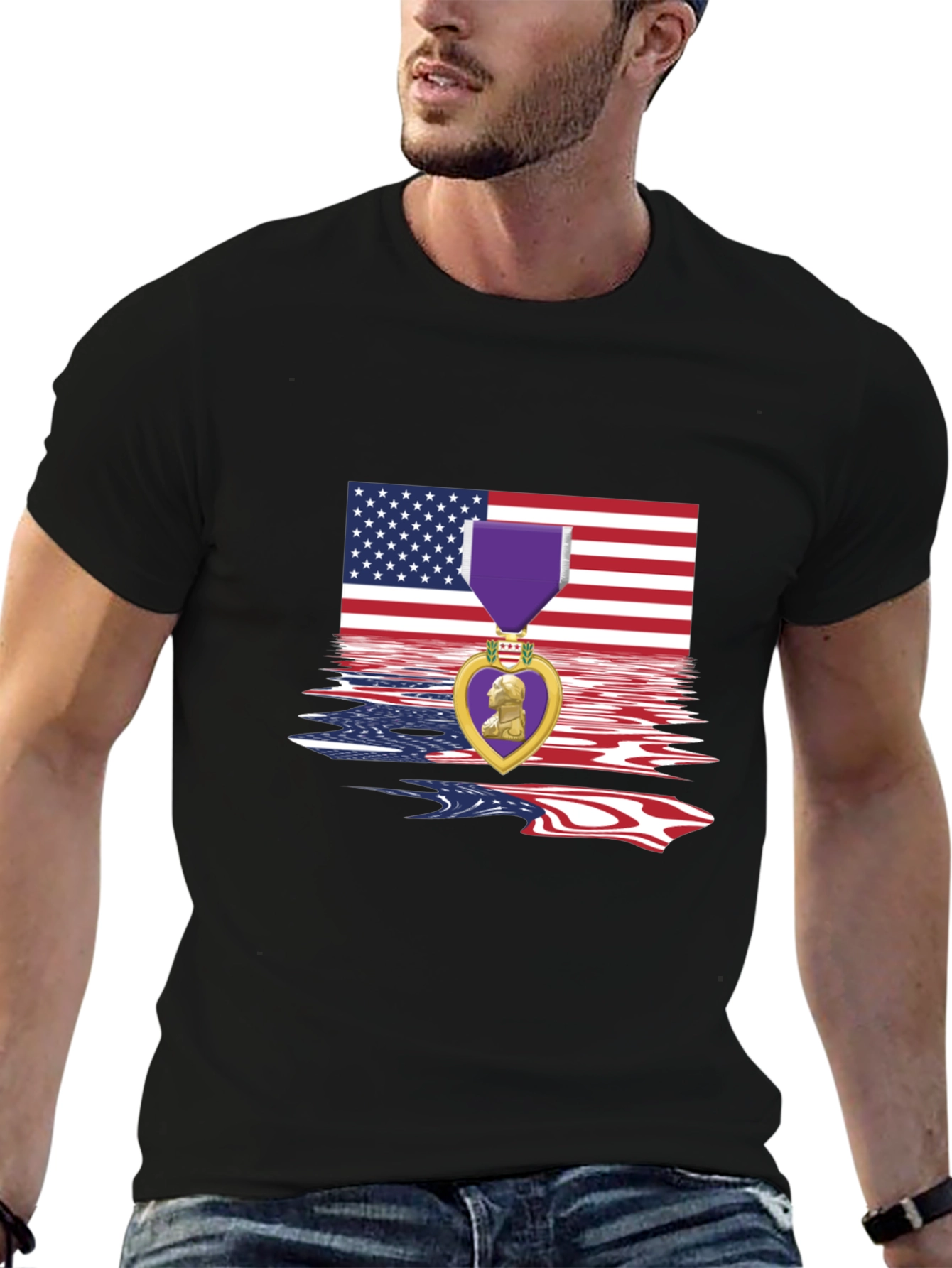 Patriotic Purple Heart USA Flag T-Shirt
