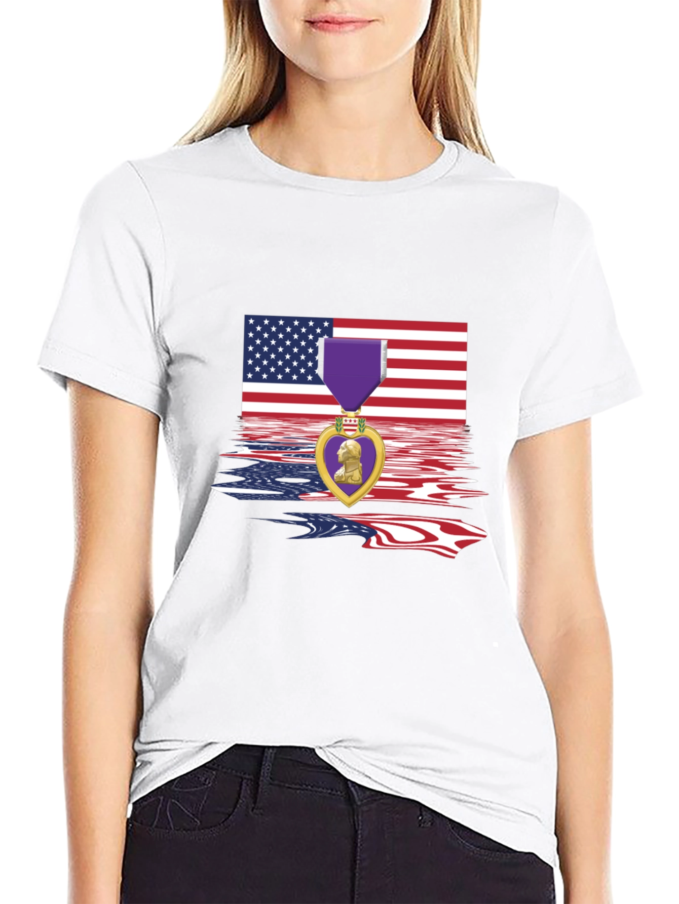 Patriotic Purple Heart USA Flag T-Shirt