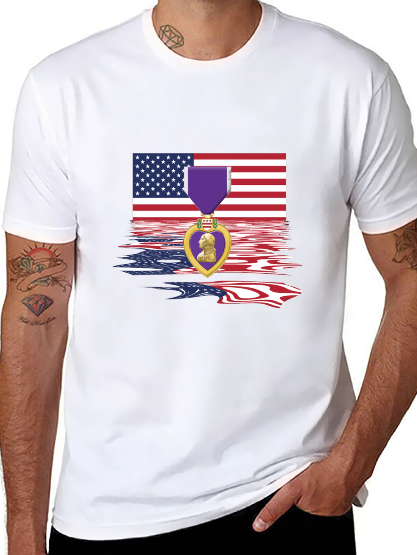 Patriotic Purple Heart USA Flag T-Shirt