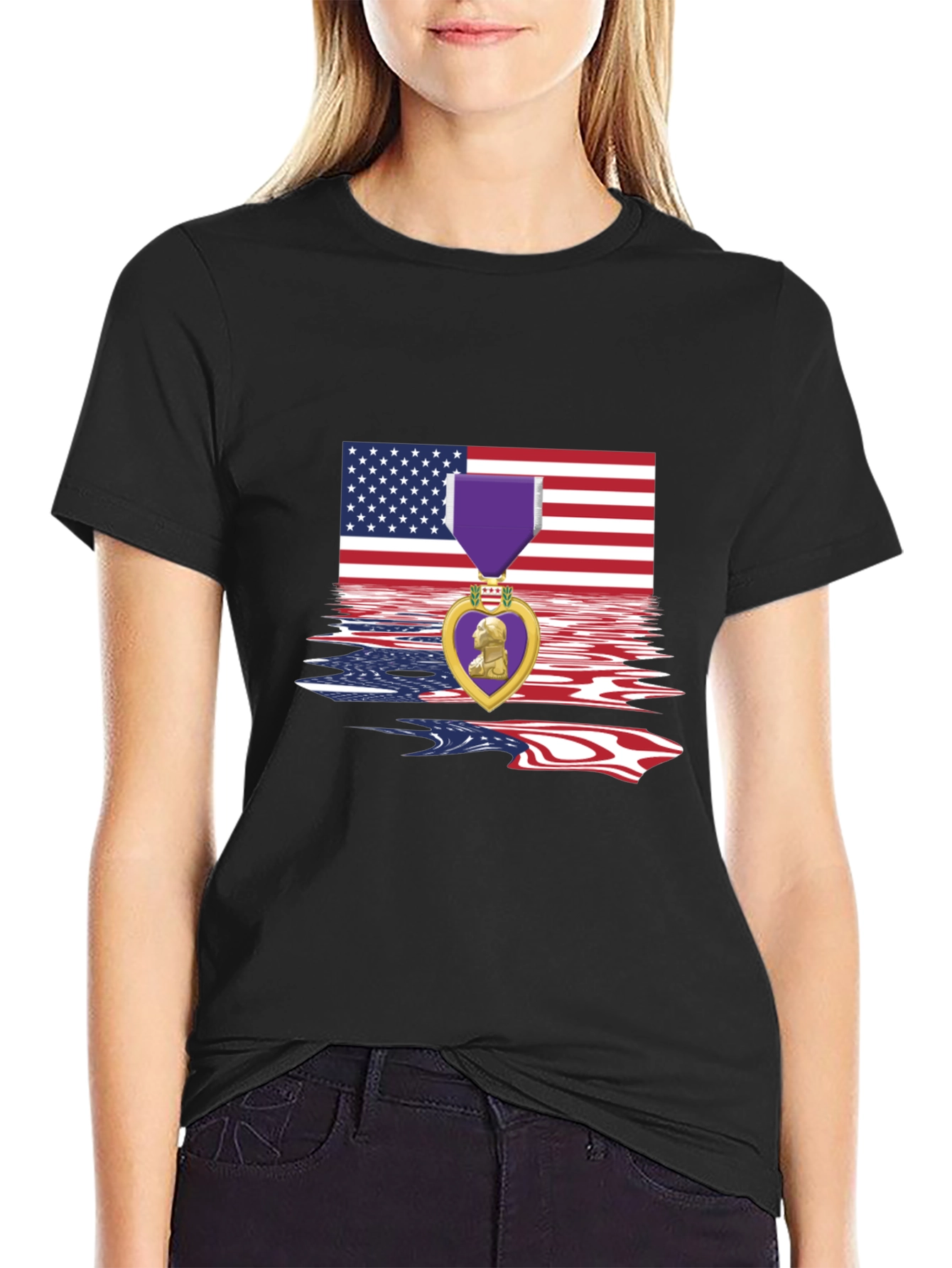 Patriotic Purple Heart USA Flag T-Shirt