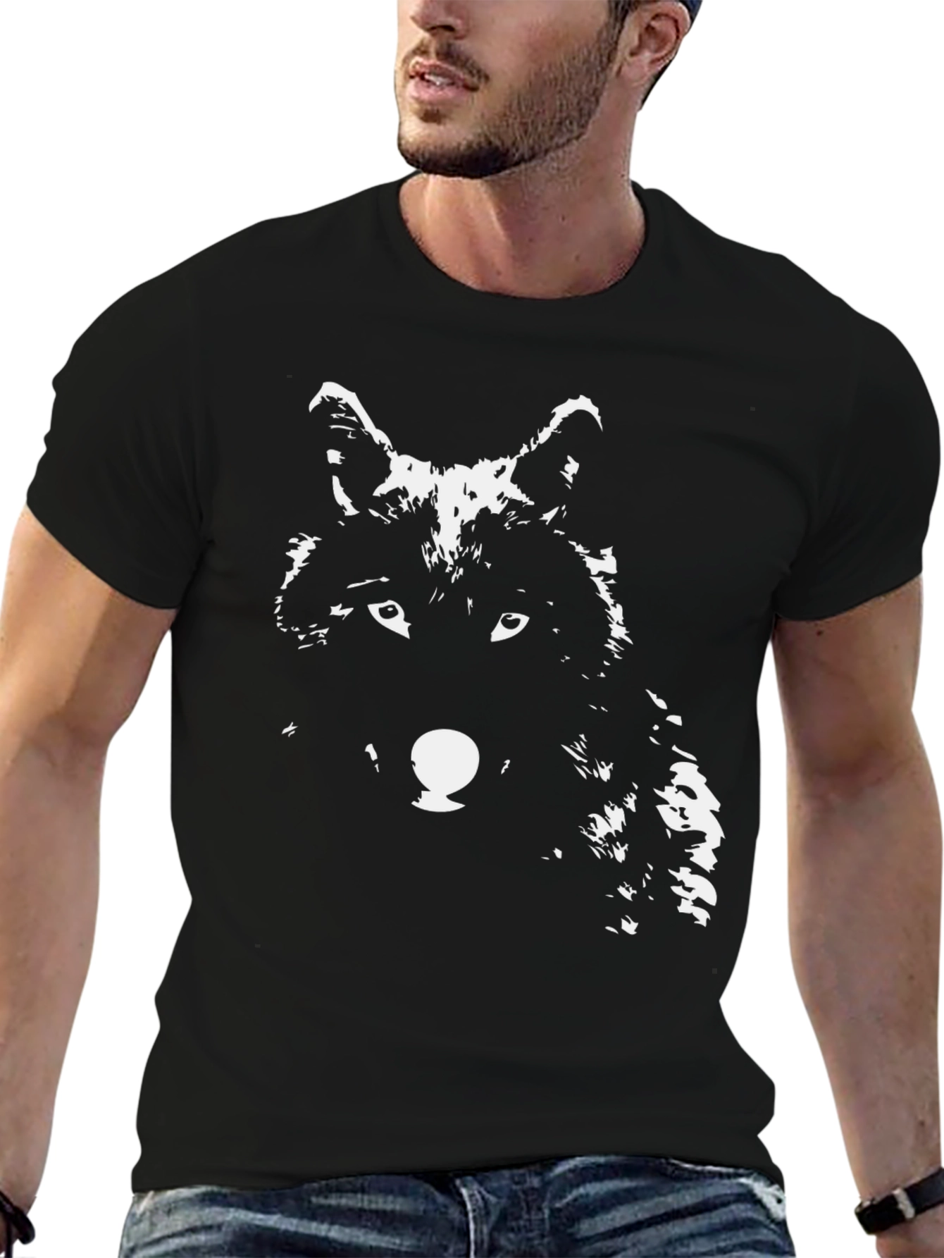 Wolf Graphic Print T-Shirt - Black