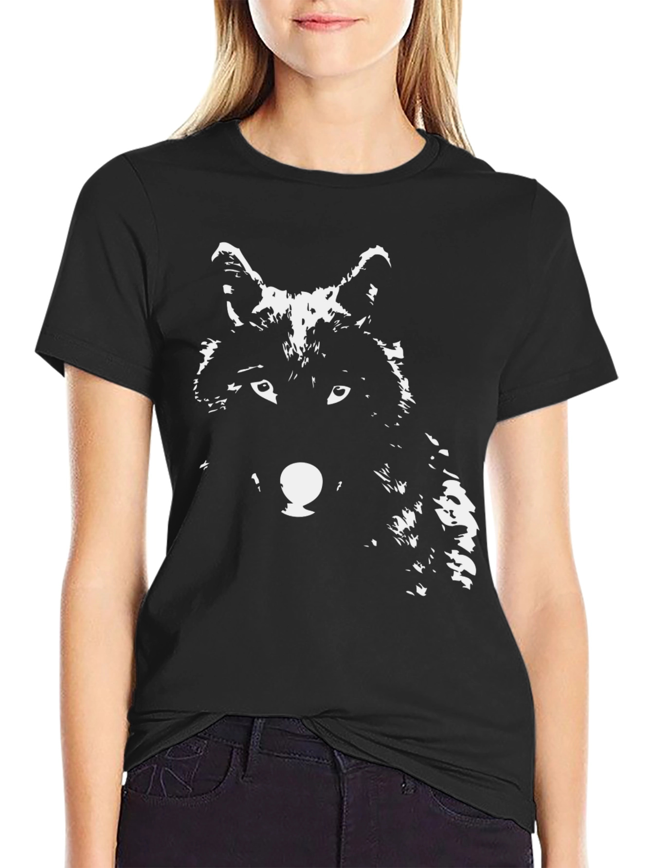 Wolf Graphic Print T-Shirt - Black