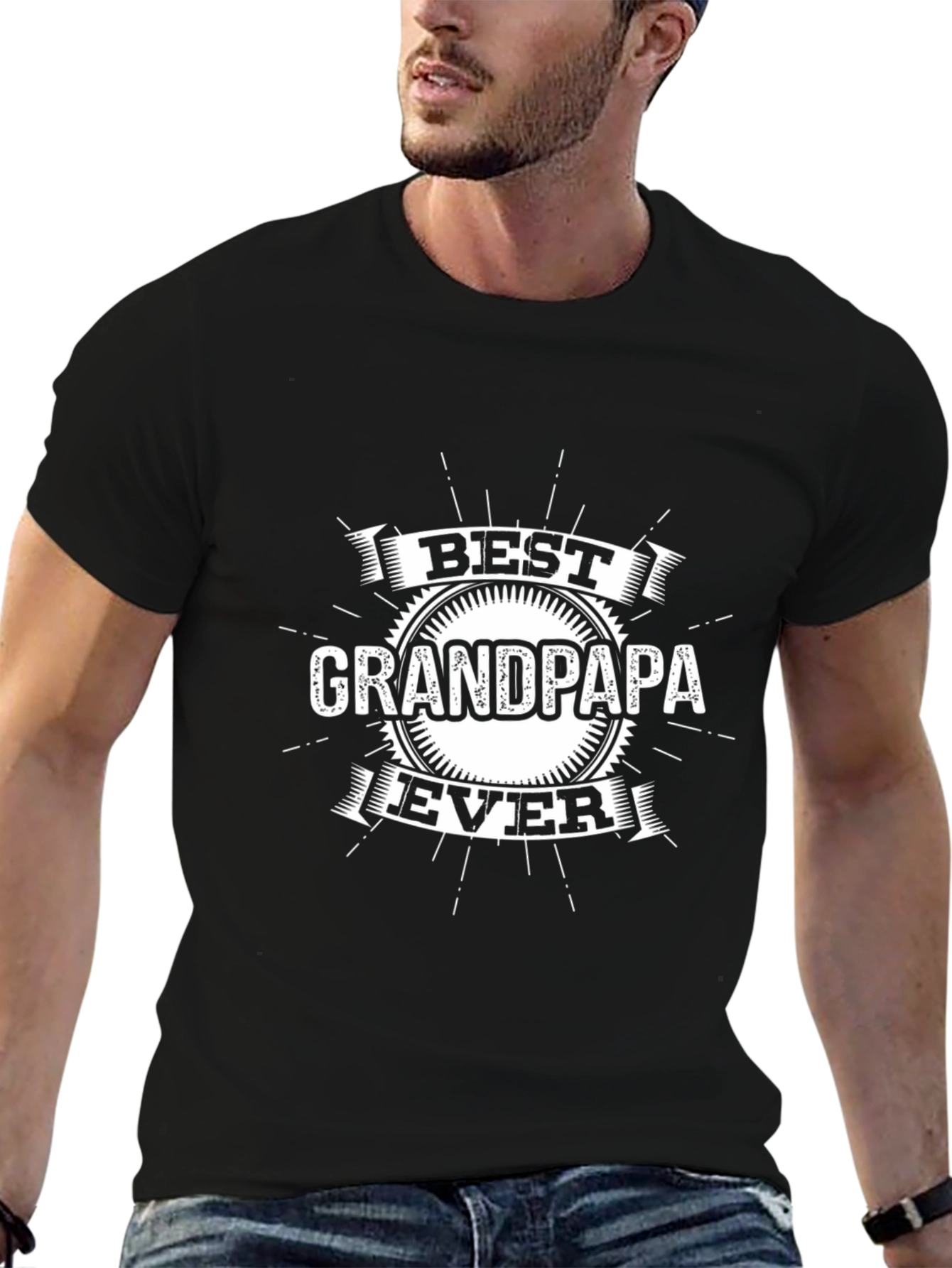 Best Grandpa Ever Graphic T-Shirt - Black