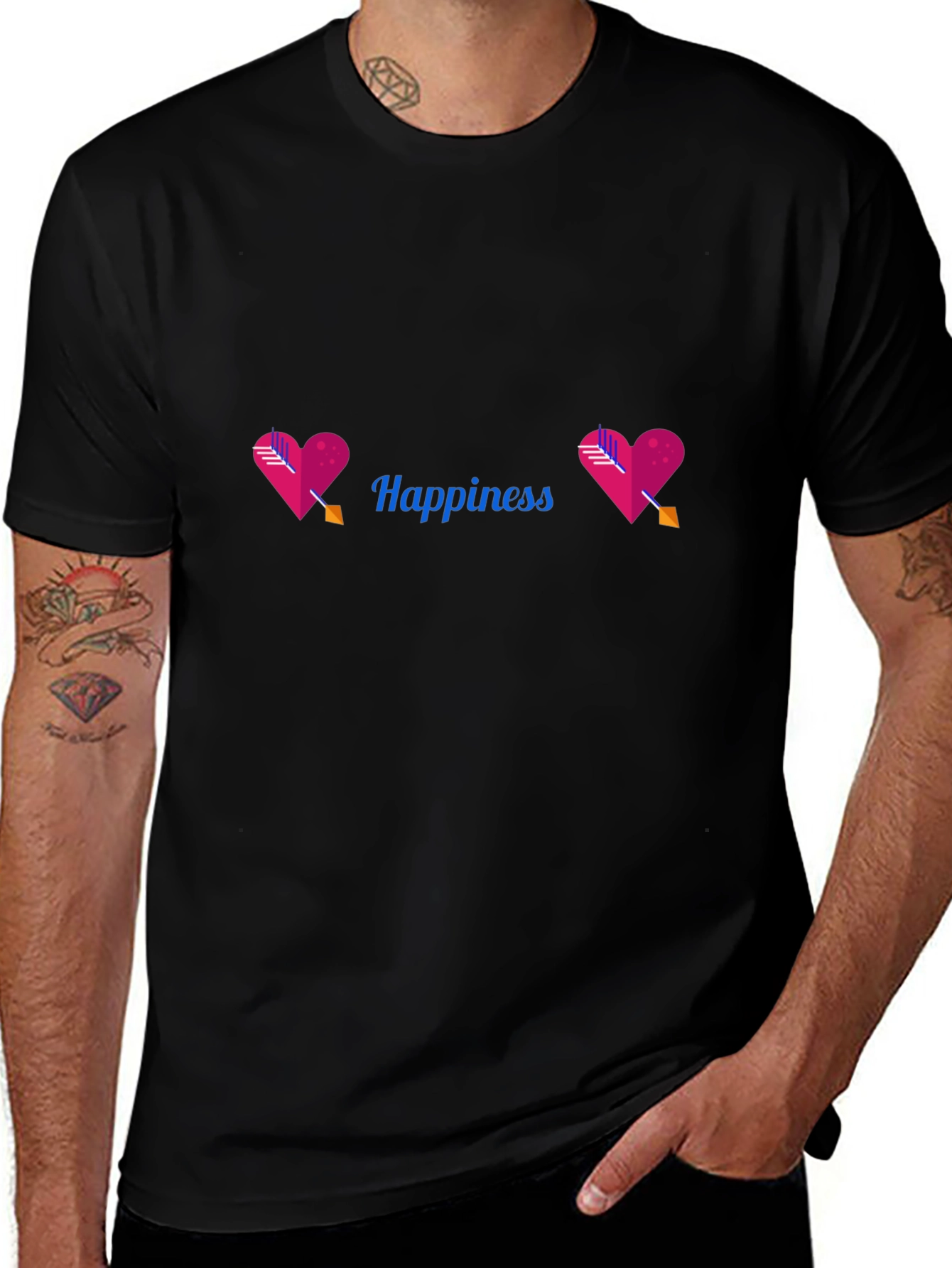 Happiness Heart Arrow Black Tee