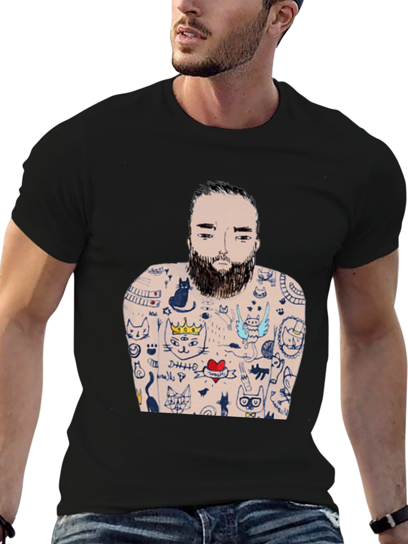Mans Black Tattoo T-Shirt - Unique Graphic Tee