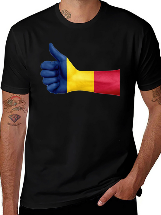 Romania Flag Thumbs Up Graphic Tee - Black
