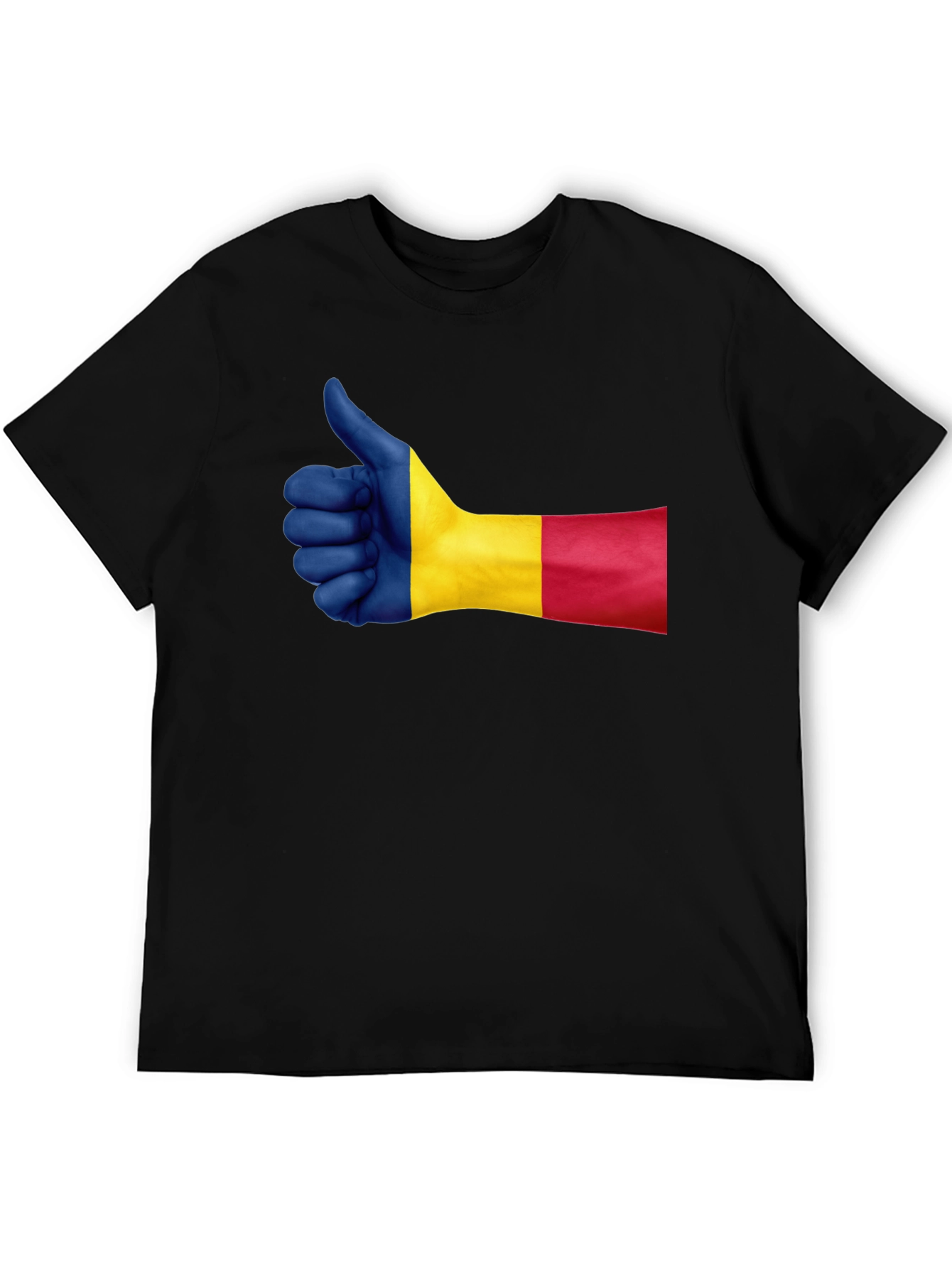 Romania Flag Thumbs Up Graphic Tee - Black