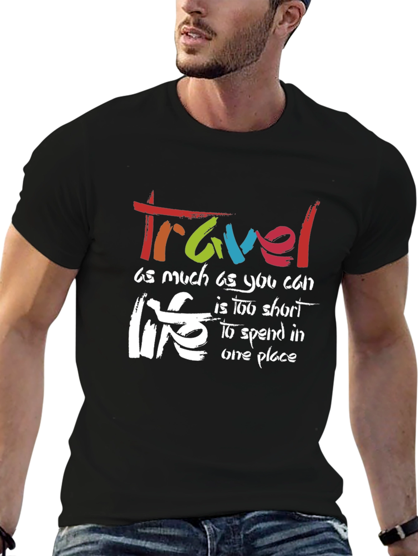 Travel Life Black Graphic T-Shirt