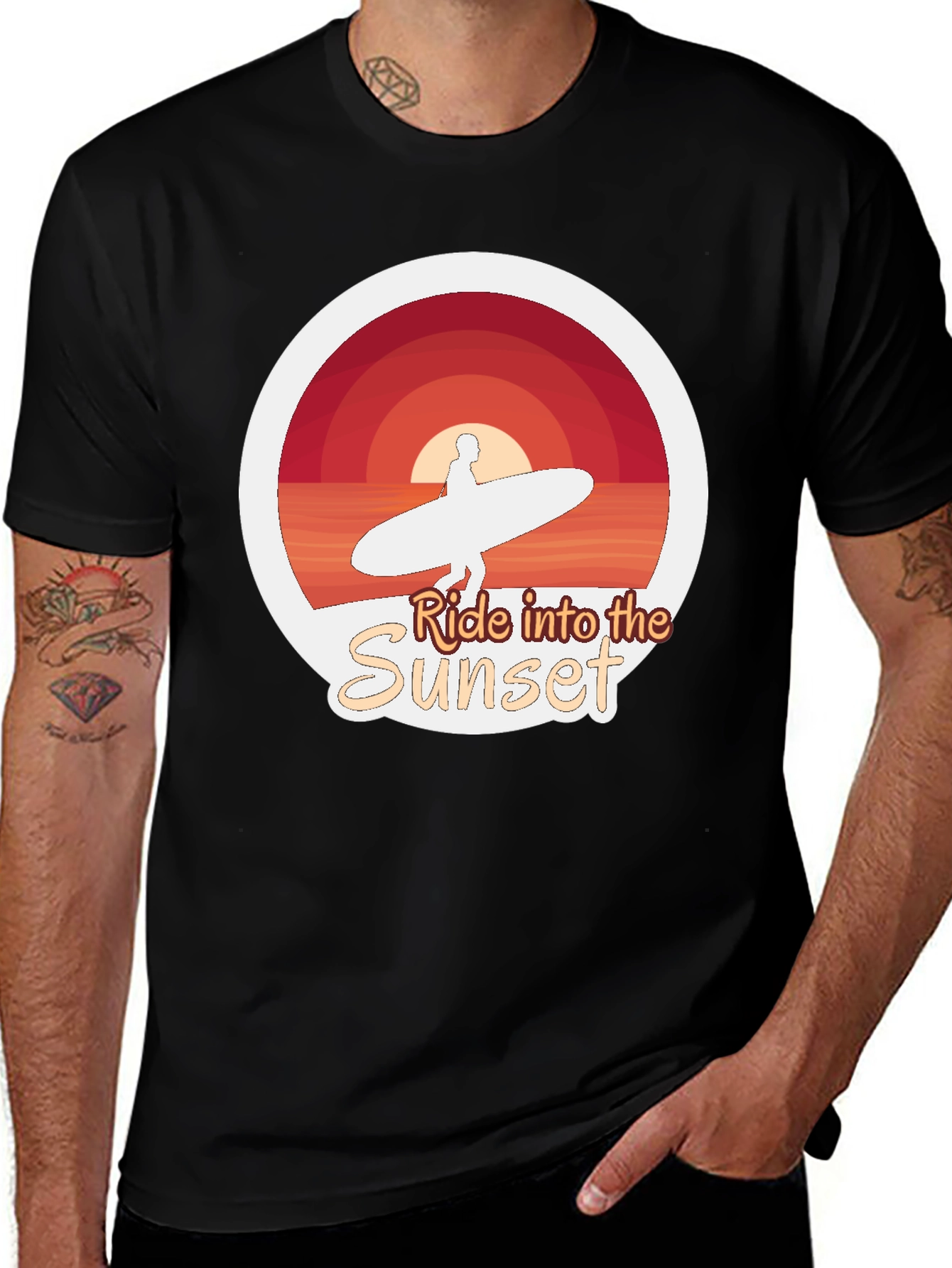Ride Into the Sunset T-Shirt - Surfer Design