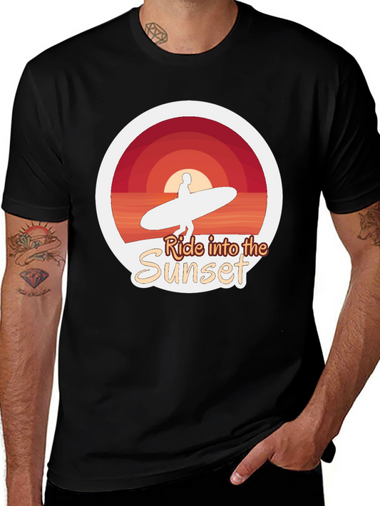 Ride Into the Sunset T-Shirt - Surfer Design