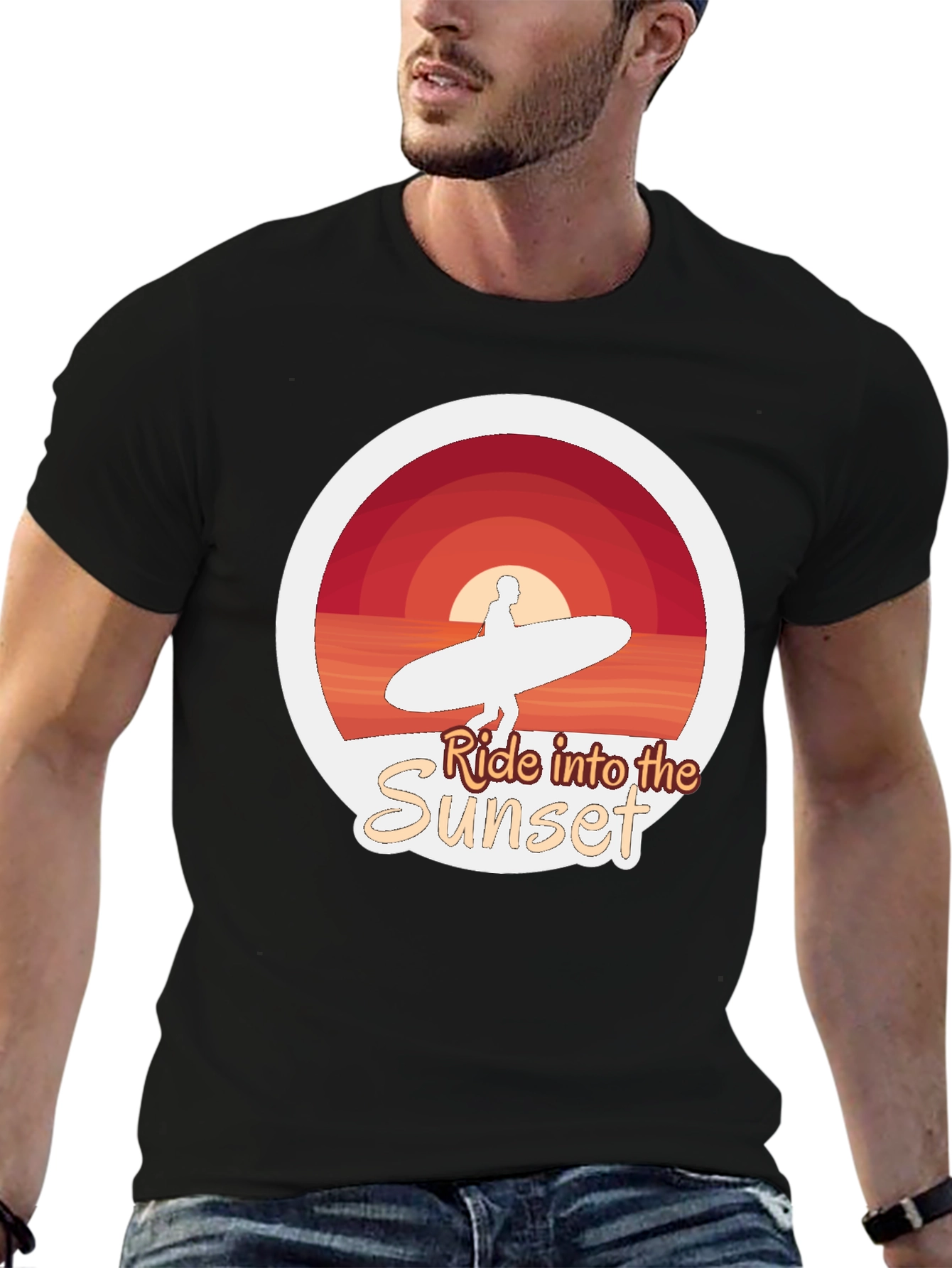Ride Into the Sunset T-Shirt - Surfer Design