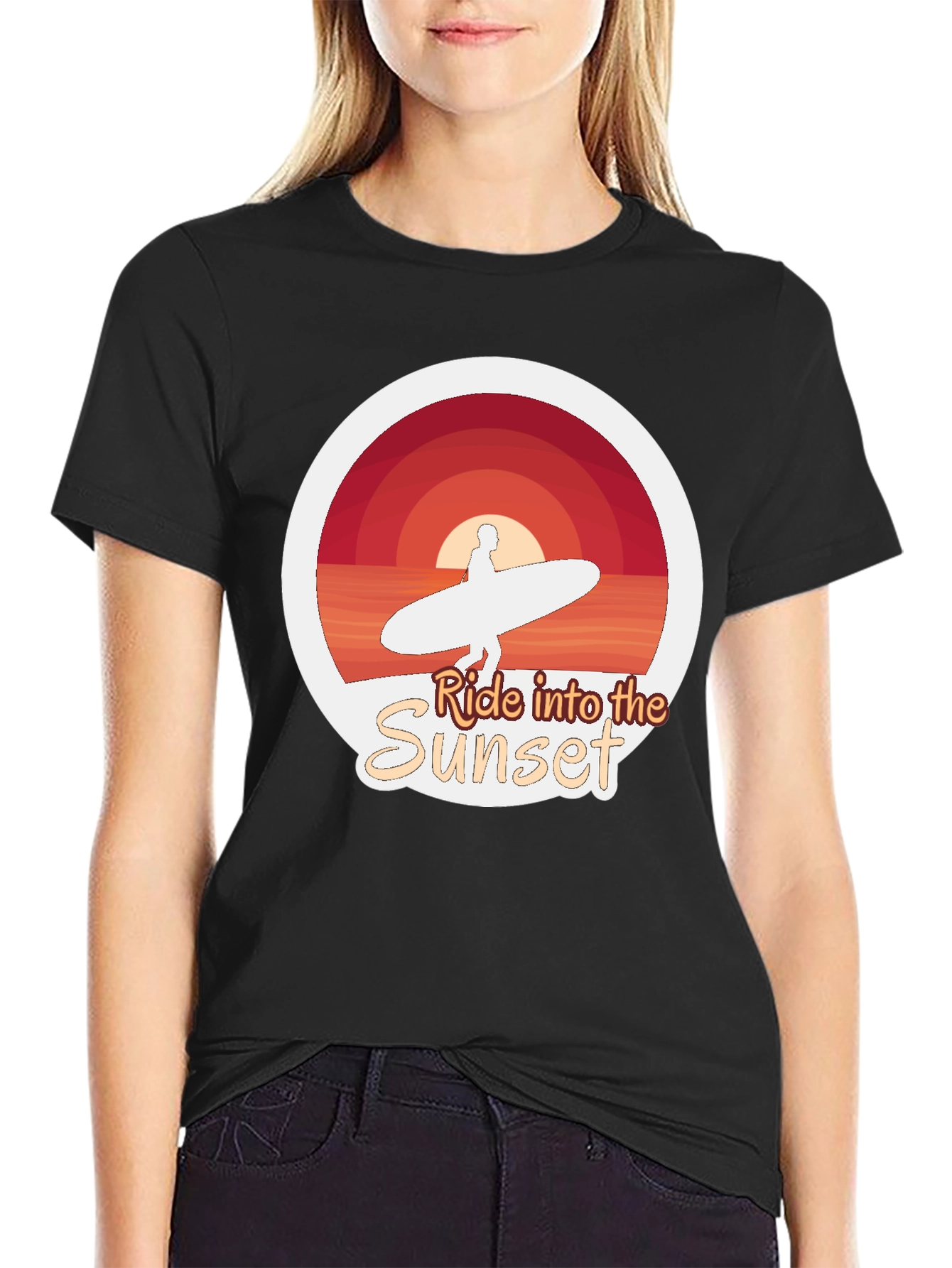 Ride Into the Sunset T-Shirt - Surfer Design
