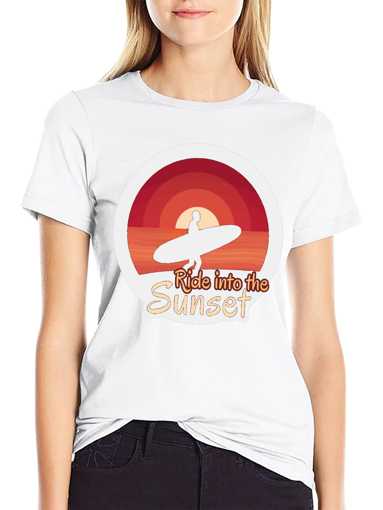 Ride Into the Sunset T-Shirt - Surfer Design