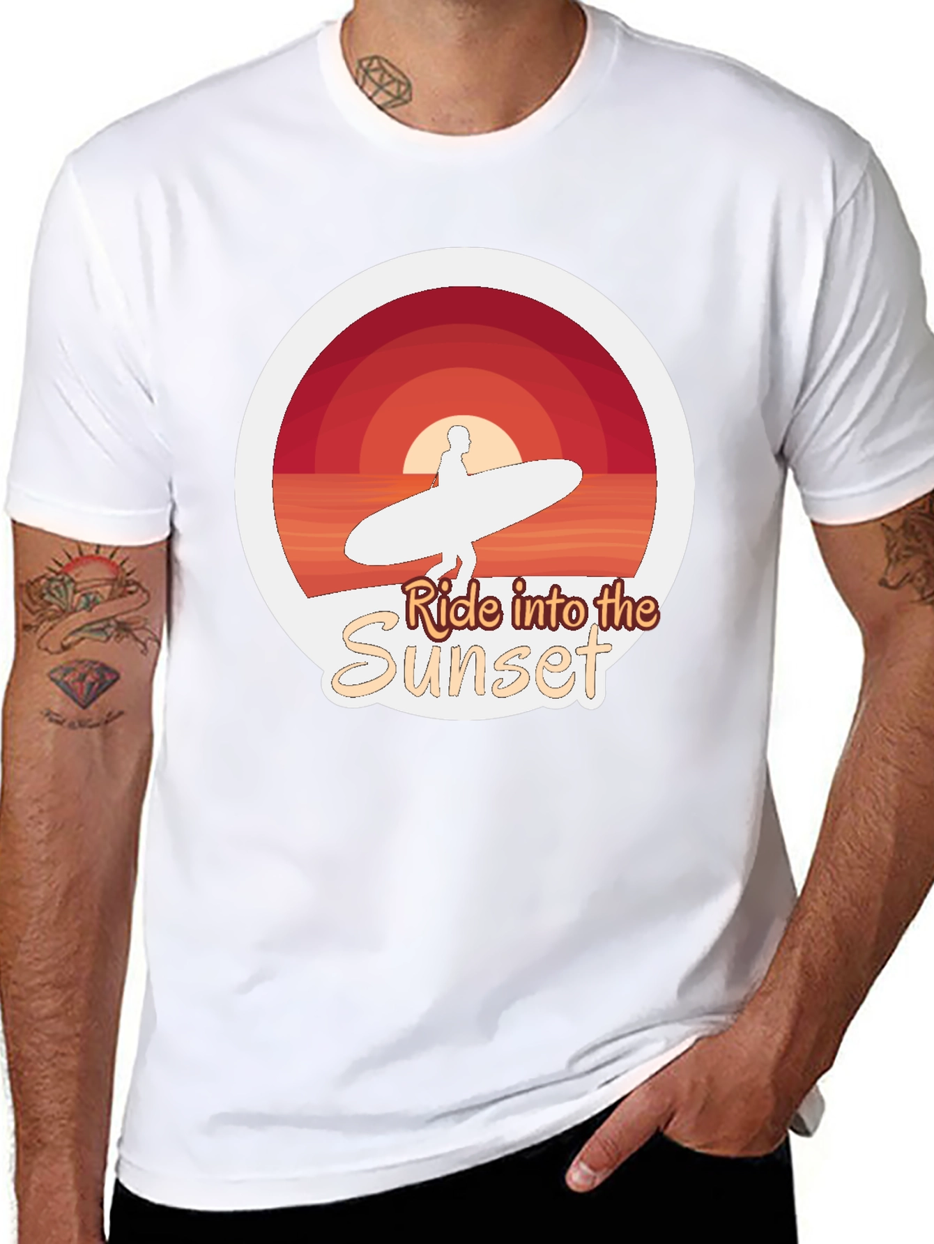 Ride Into the Sunset T-Shirt - Surfer Design