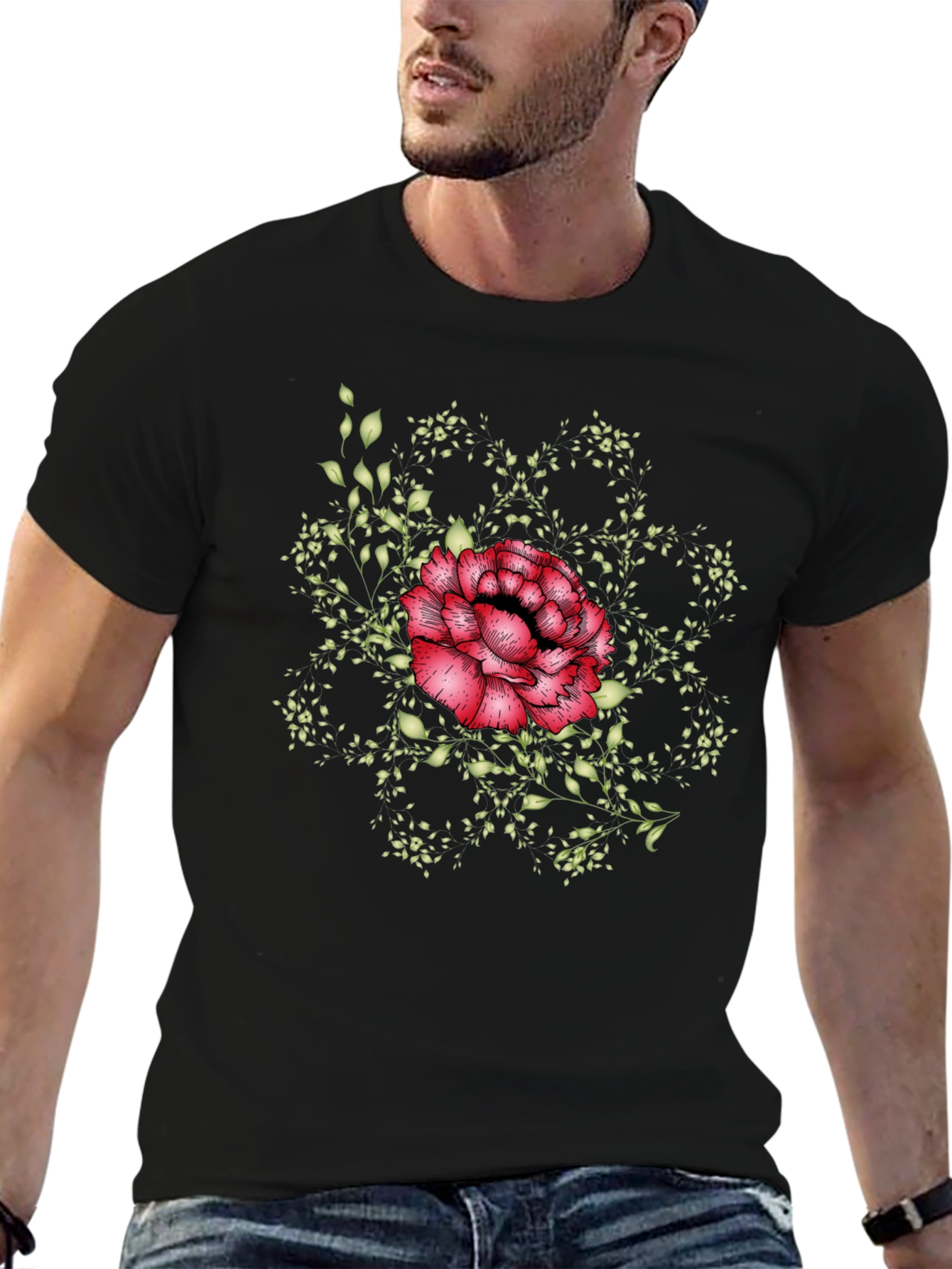 Floral Mandala Mens Black Tee