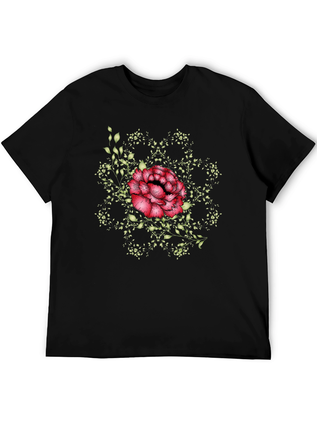 Floral Mandala Mens Black Tee