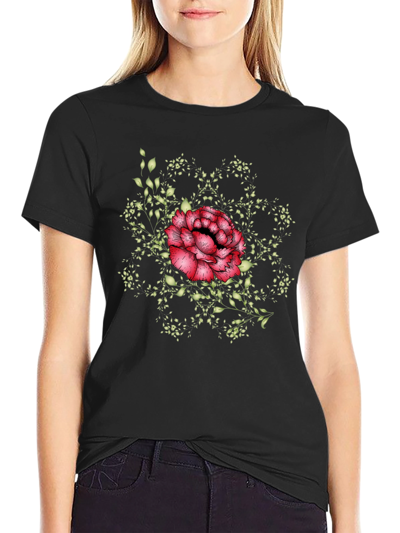 Floral Mandala Mens Black Tee