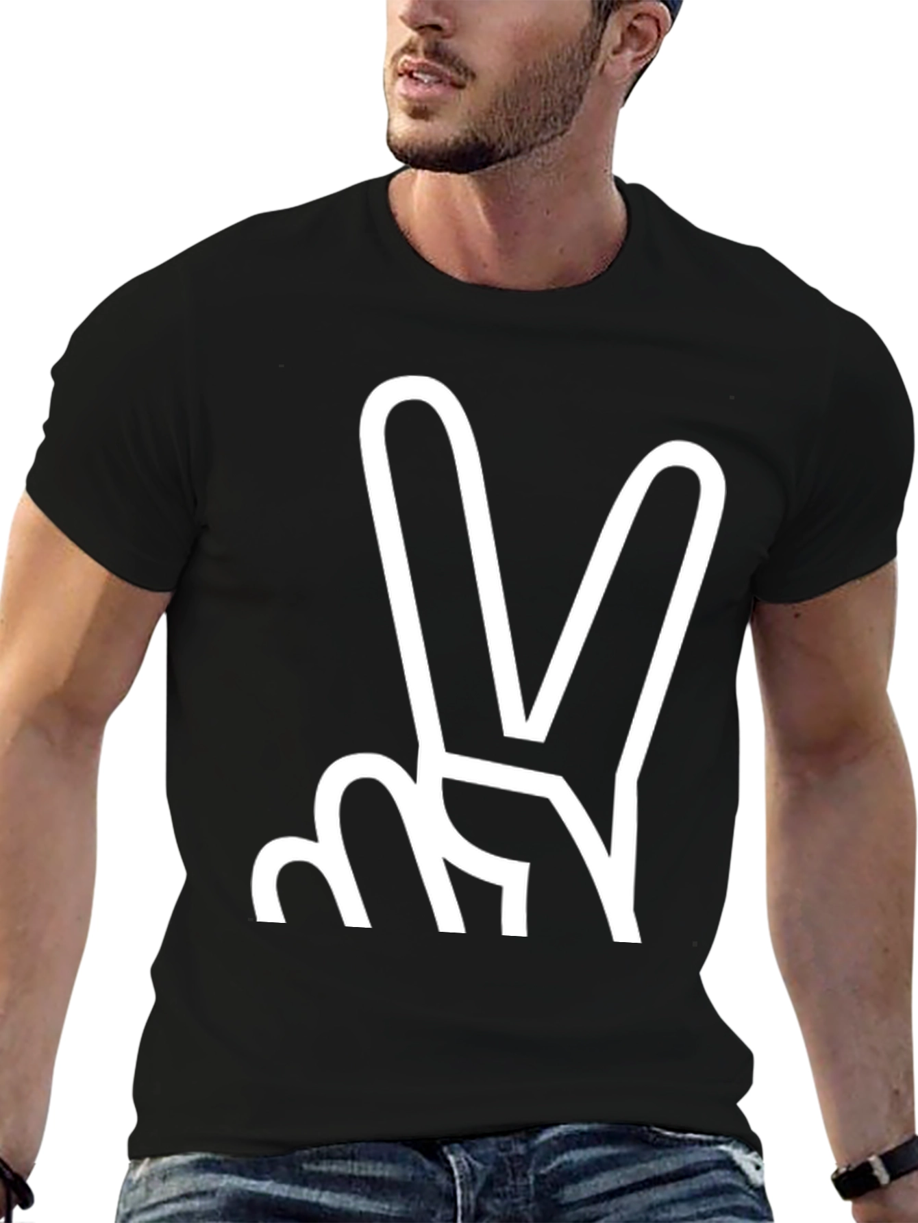 Peace Sign Graphic Tee - Black Cotton Blend