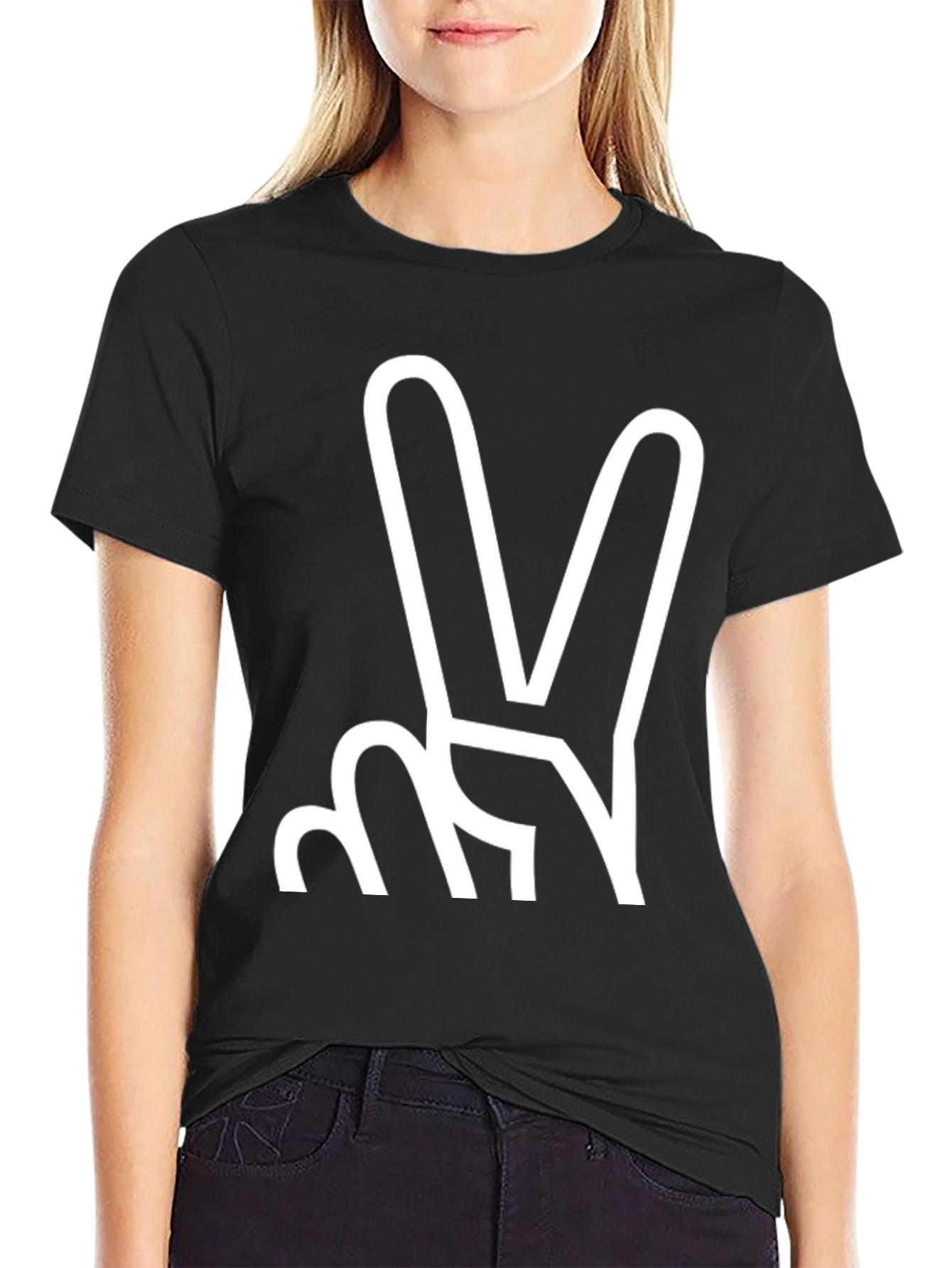 Peace Sign Graphic Tee - Black Cotton Blend
