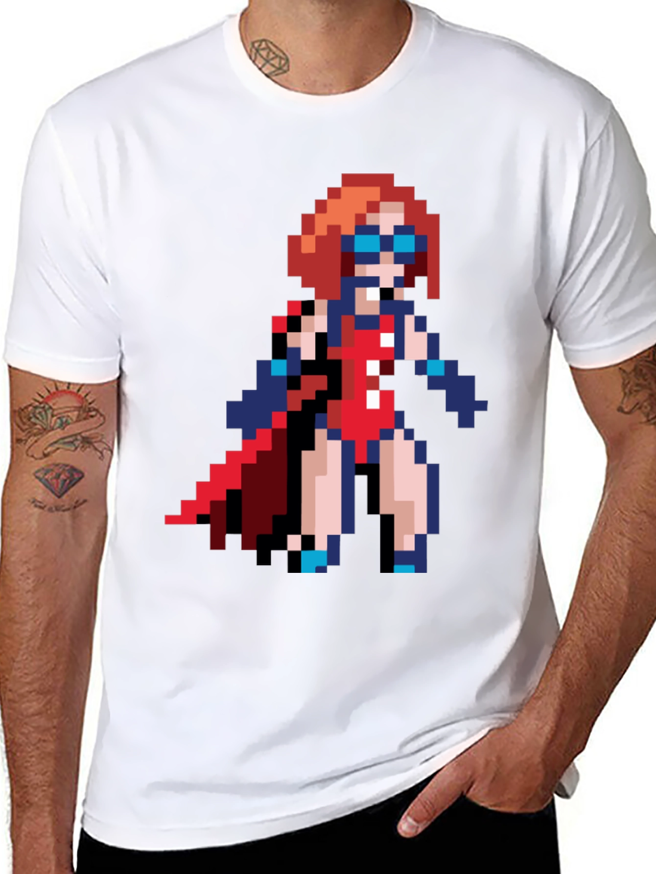 Pixel Art Superhero T-Shirt - Retro Gaming Style