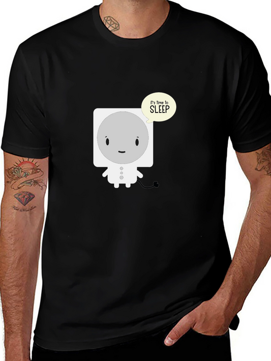 Cute Sleepy Robot Black T-Shirt