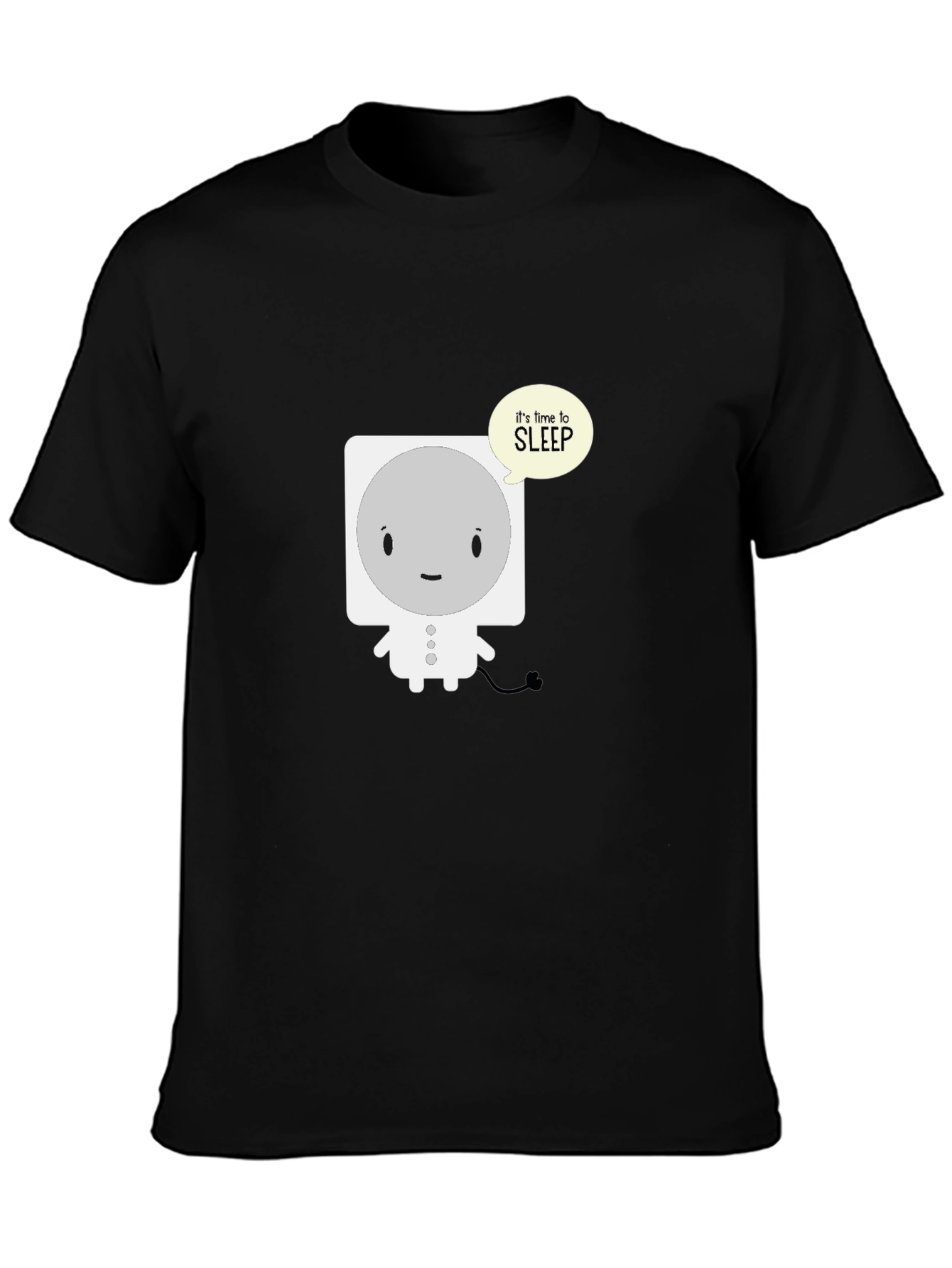 Cute Sleepy Robot Black T-Shirt