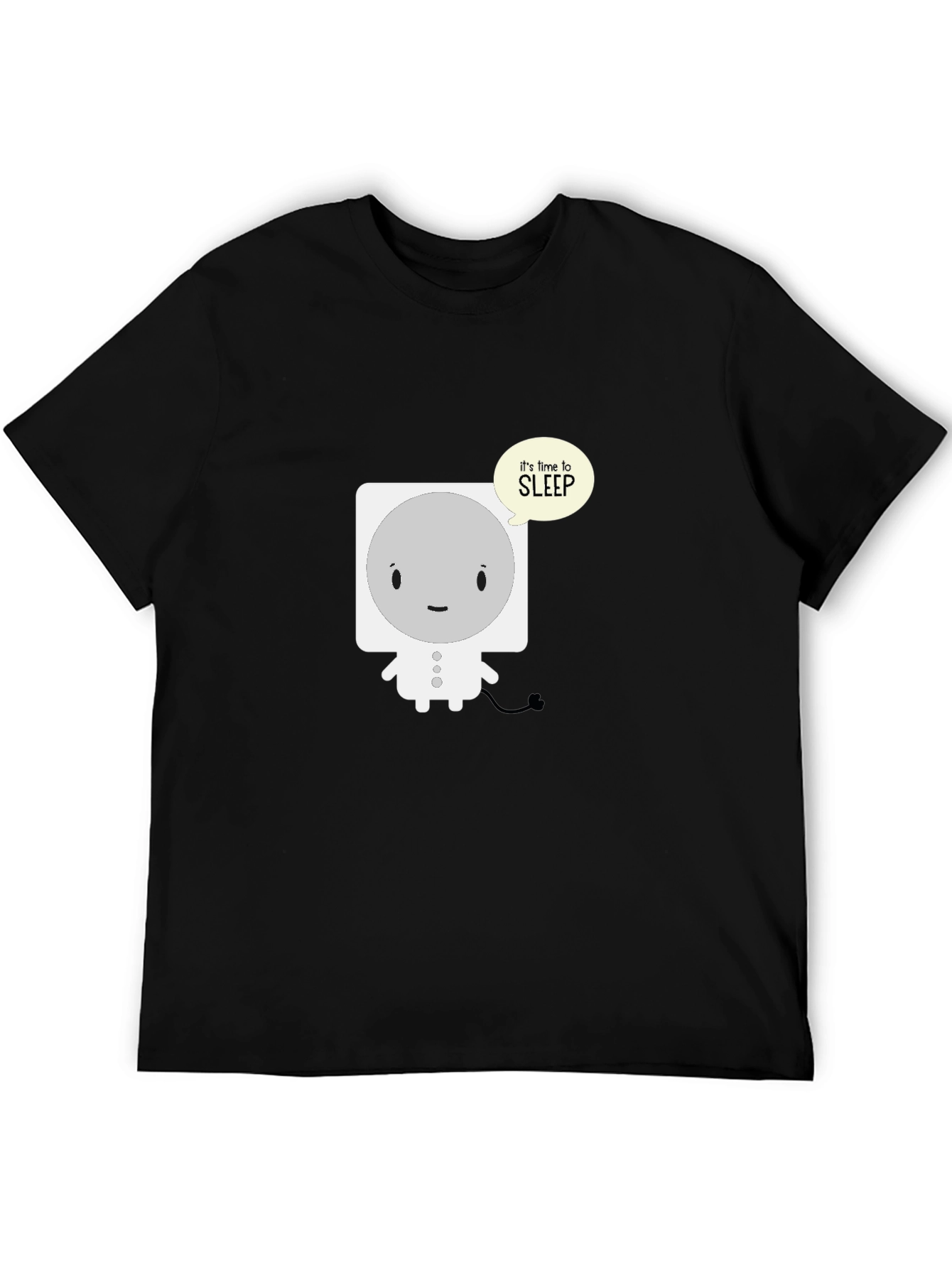 Cute Sleepy Robot Black T-Shirt