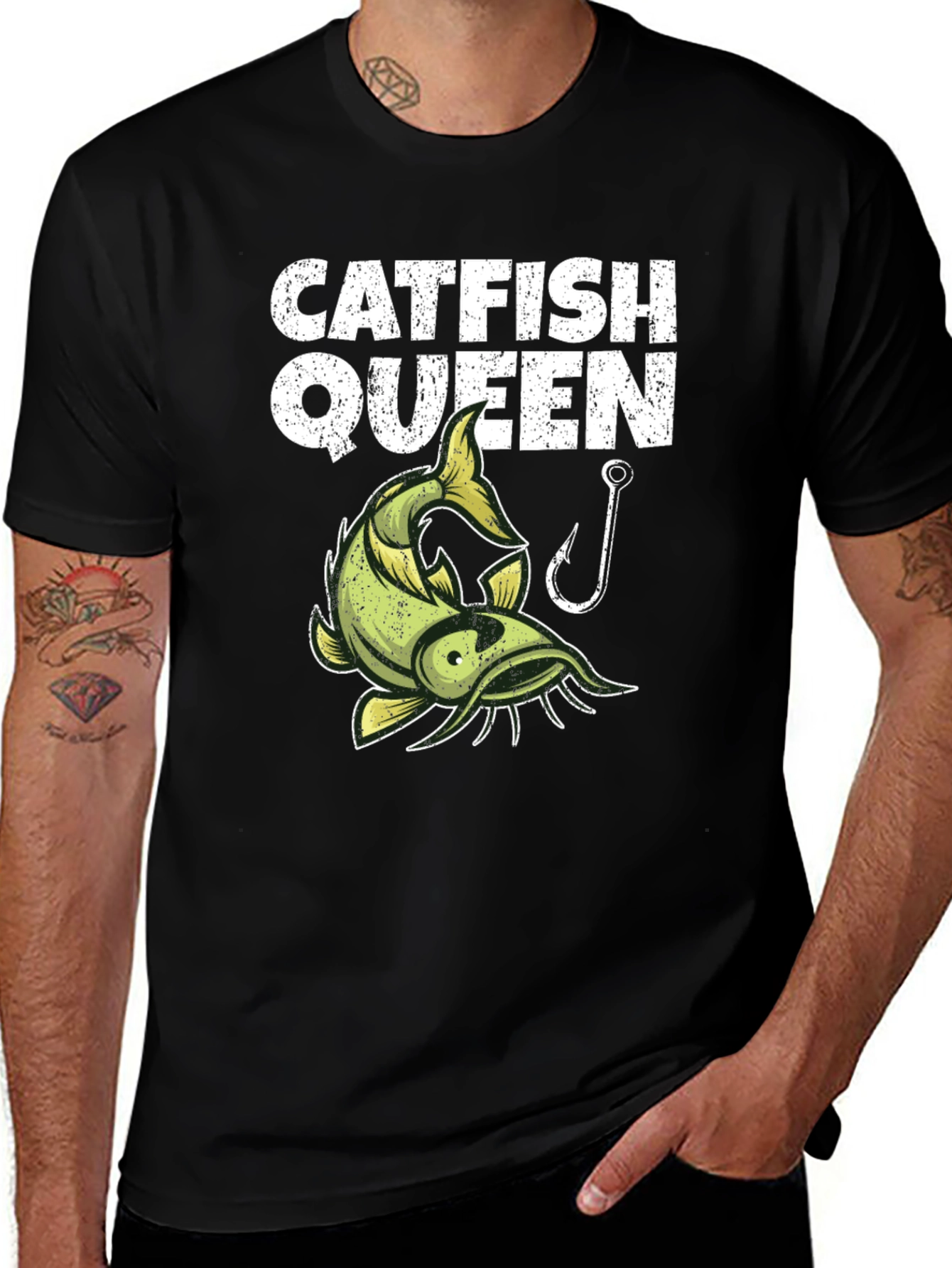 Catfish Queen Graphic T-Shirt - Black Fishing Design