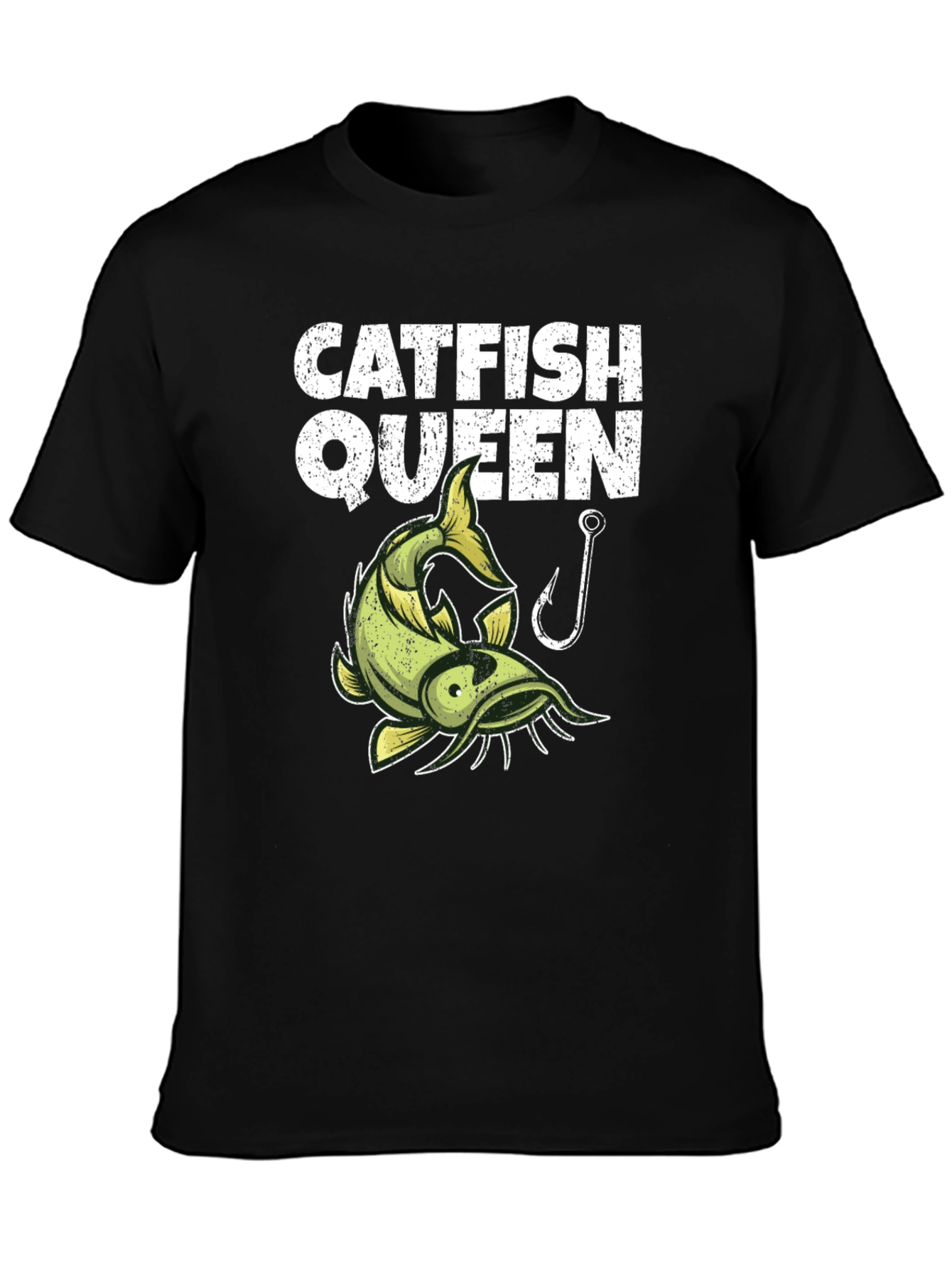Catfish Queen Graphic T-Shirt - Black Fishing Design