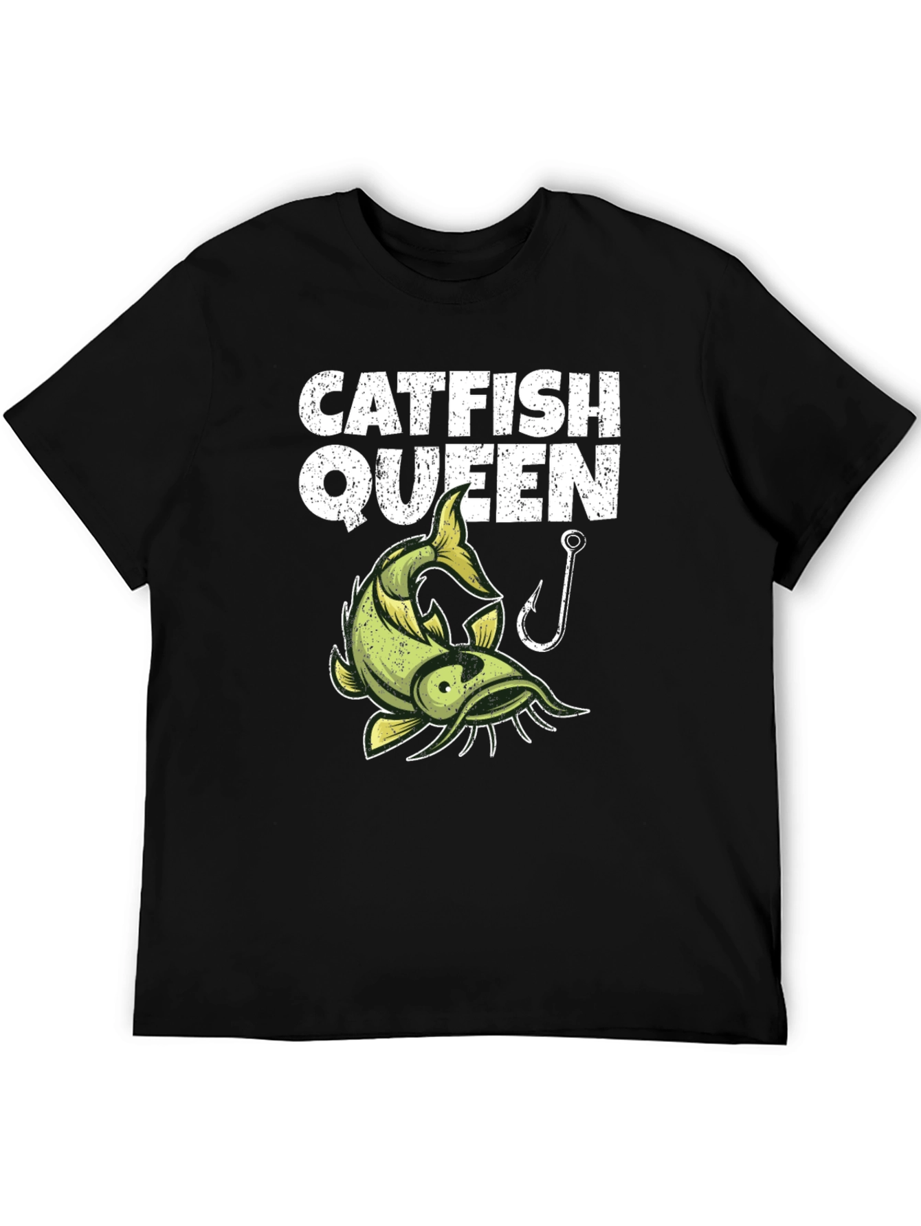 Catfish Queen Graphic T-Shirt - Black Fishing Design