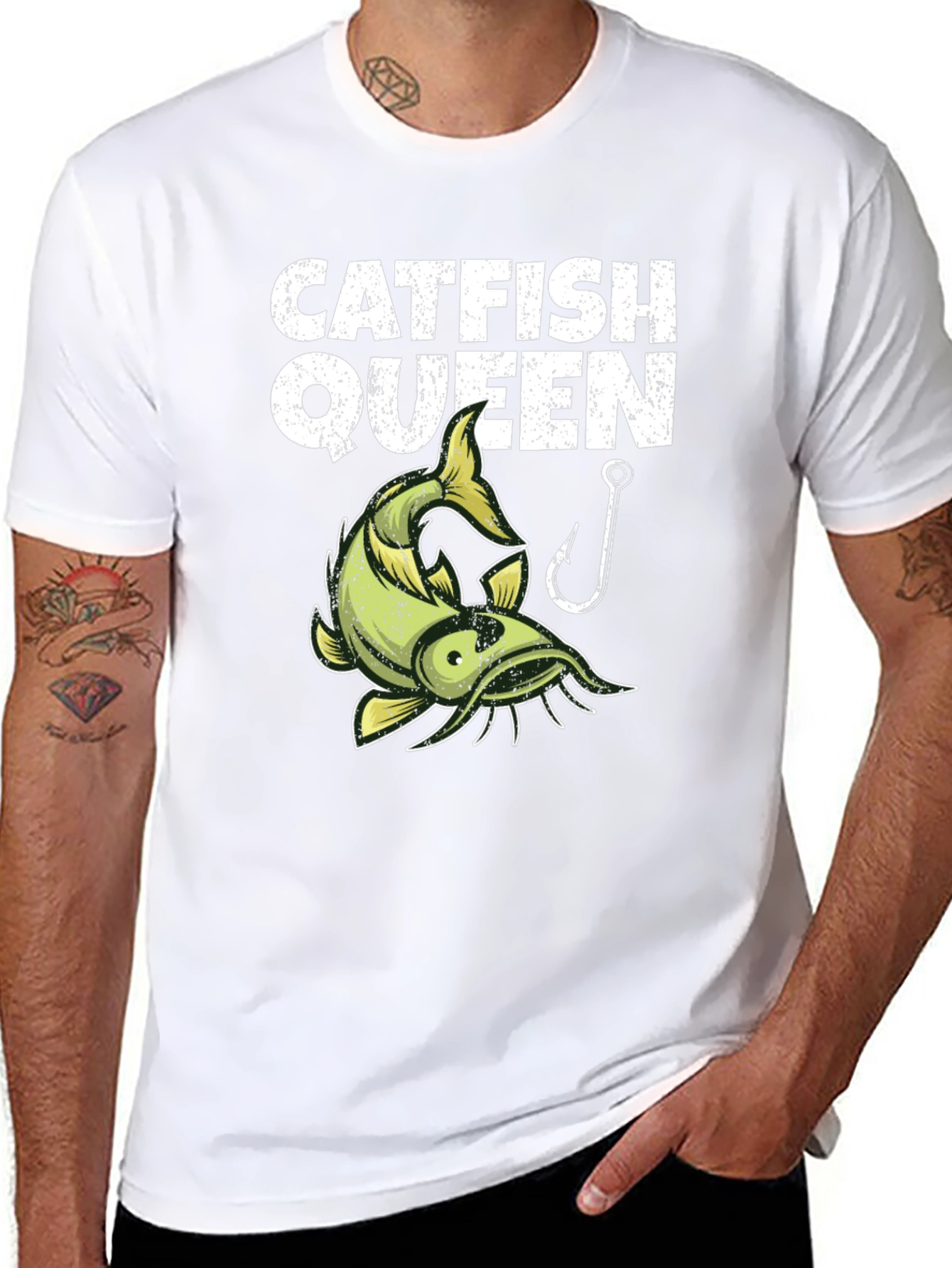 Catfish Queen Graphic T-Shirt - Black Fishing Design