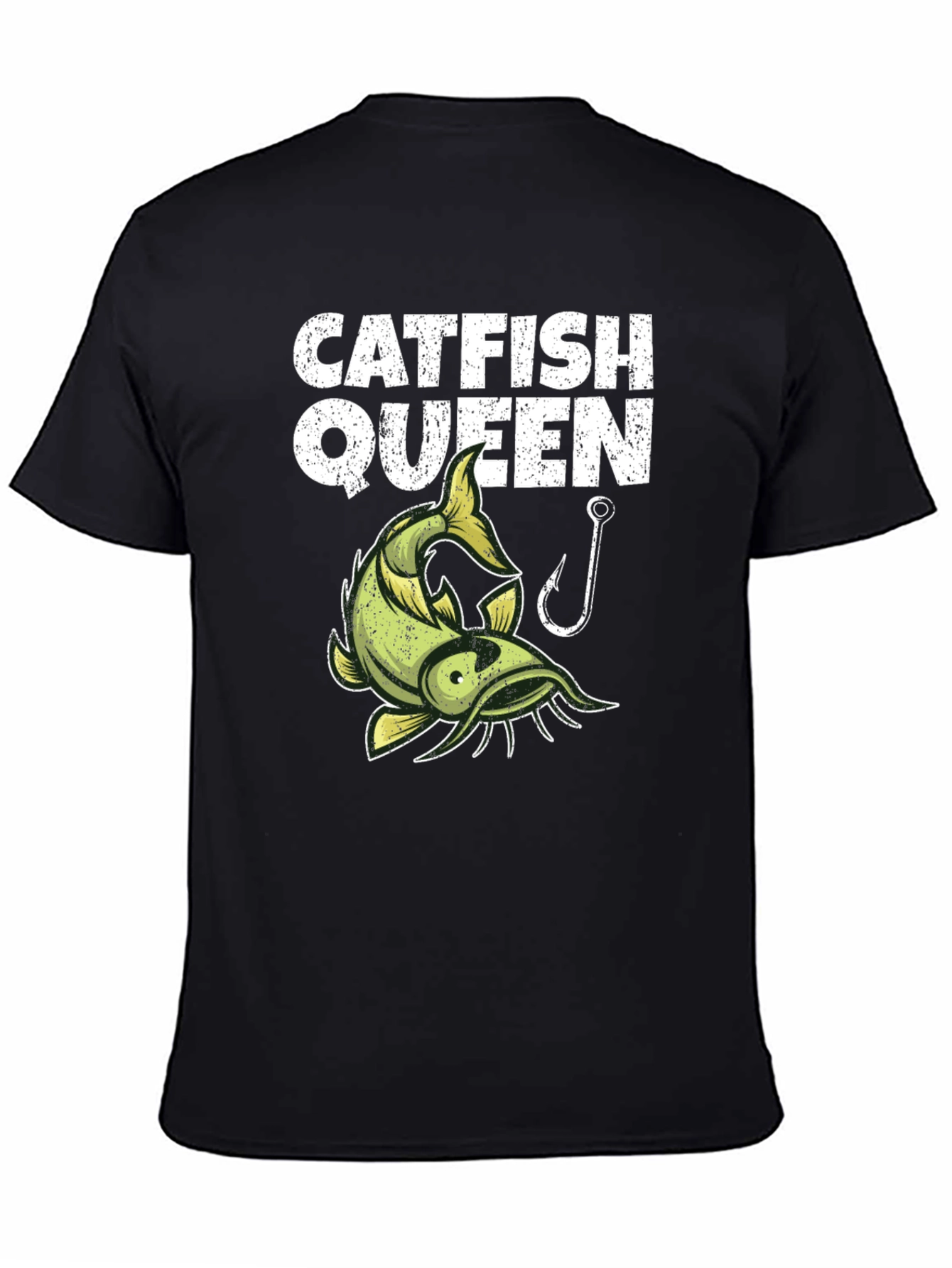 Catfish Queen Graphic T-Shirt - Black Fishing Design
