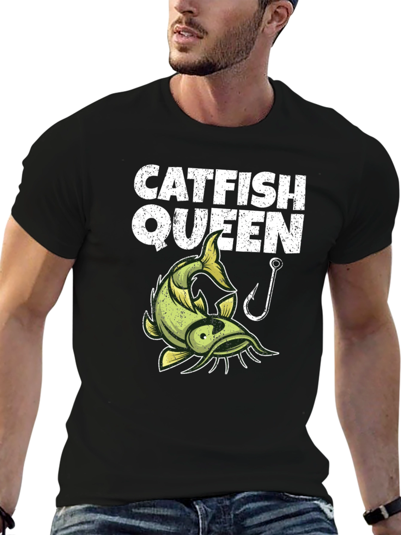 Catfish Queen Graphic T-Shirt - Black Fishing Design