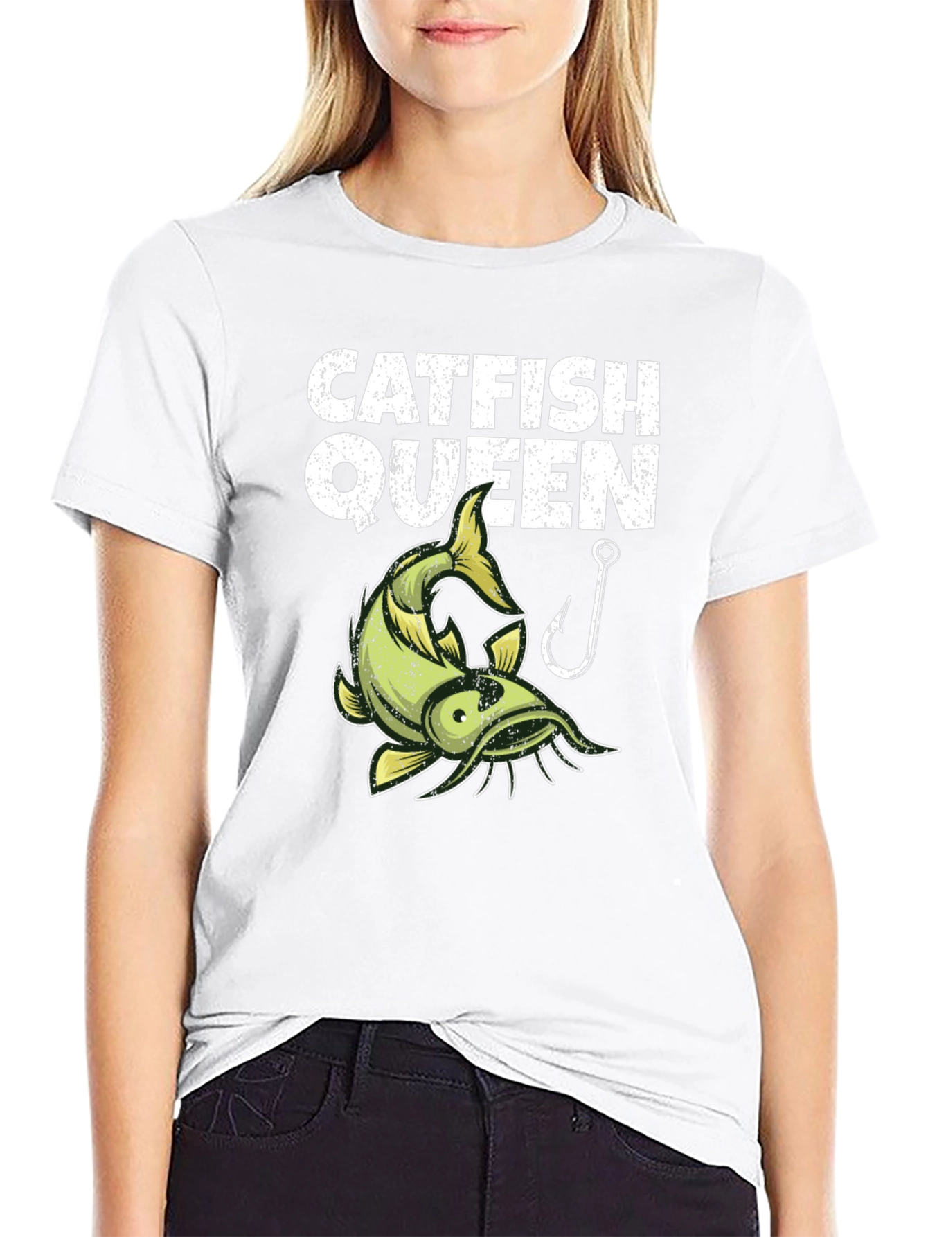 Catfish Queen Graphic T-Shirt - Black Fishing Design