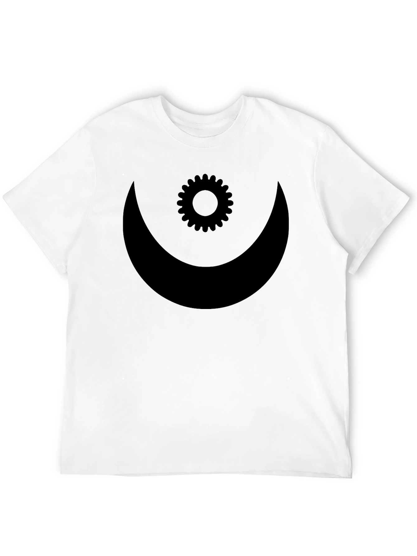 Mens Black T-Shirt with Crescent Moon and Gear Design