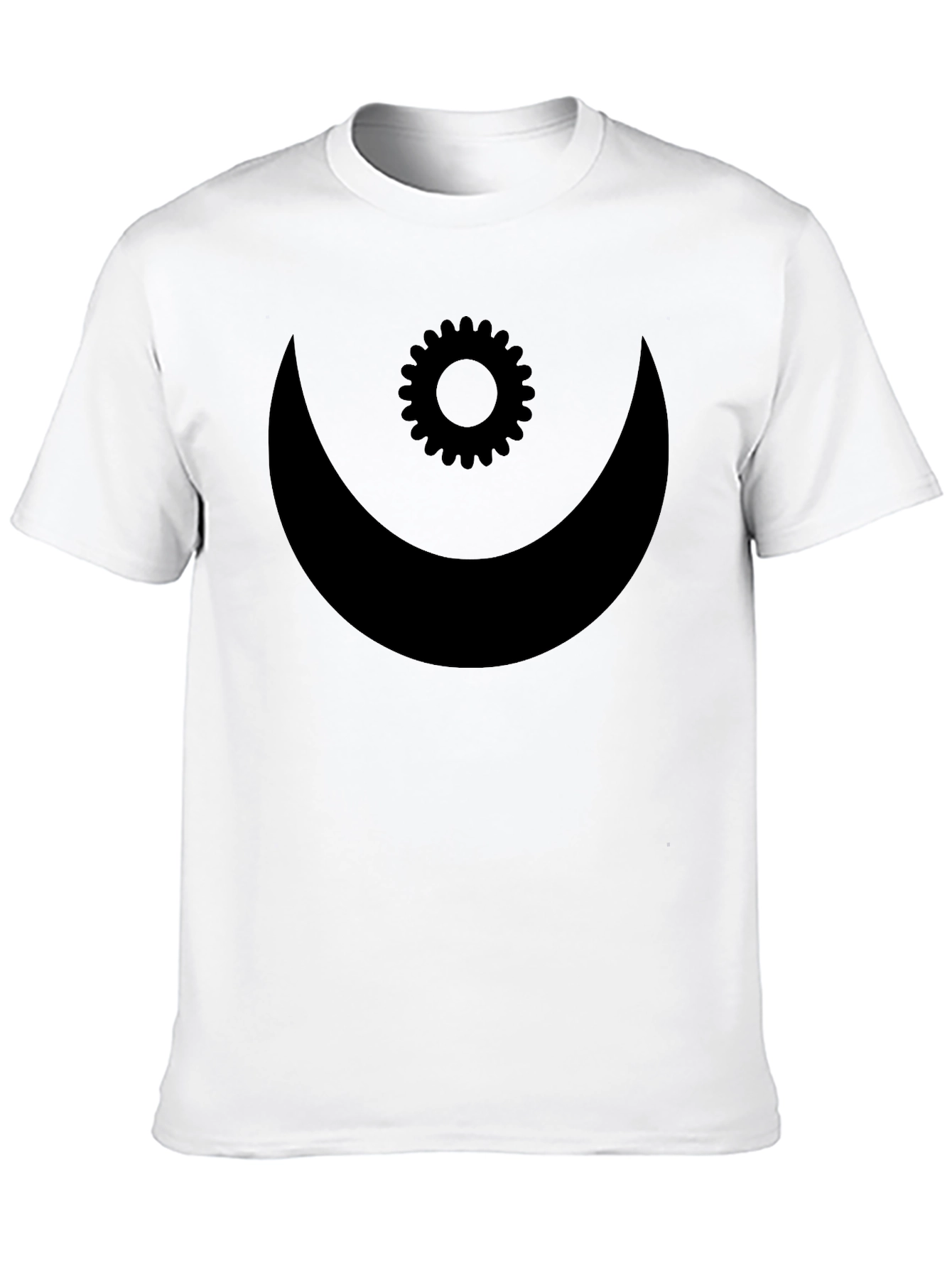 Mens Black T-Shirt with Crescent Moon and Gear Design