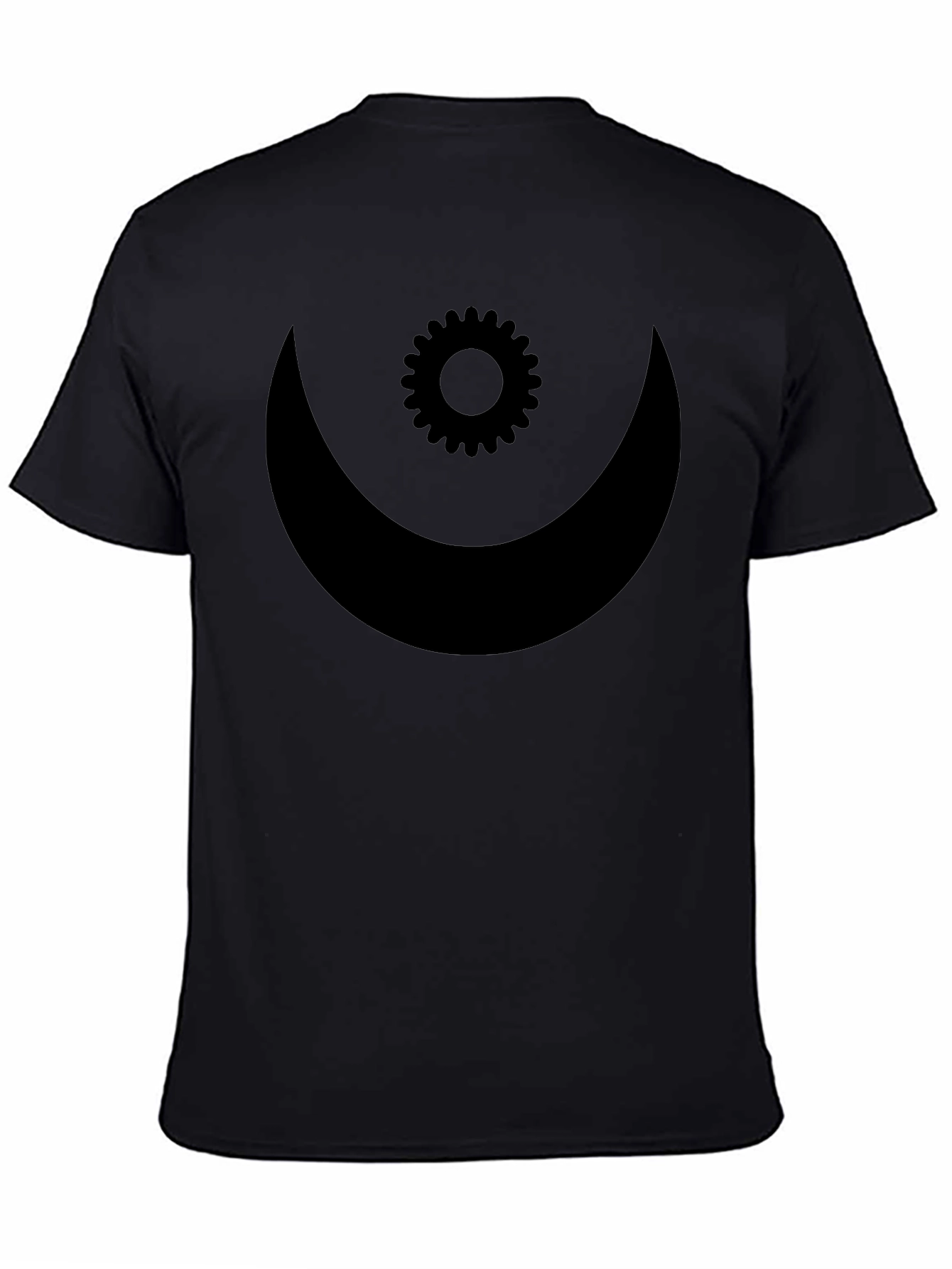Mens Black T-Shirt with Crescent Moon and Gear Design