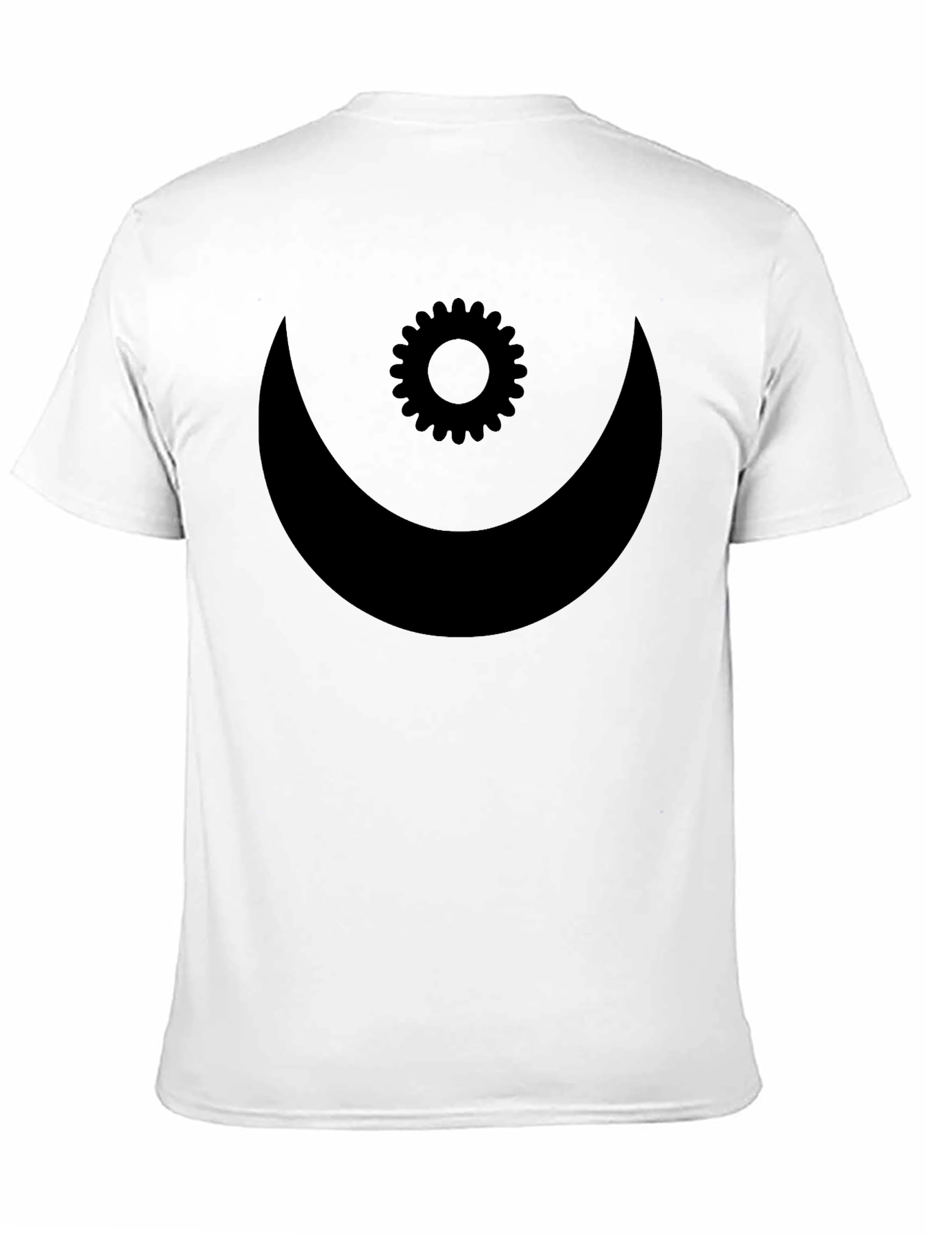 Mens Black T-Shirt with Crescent Moon and Gear Design