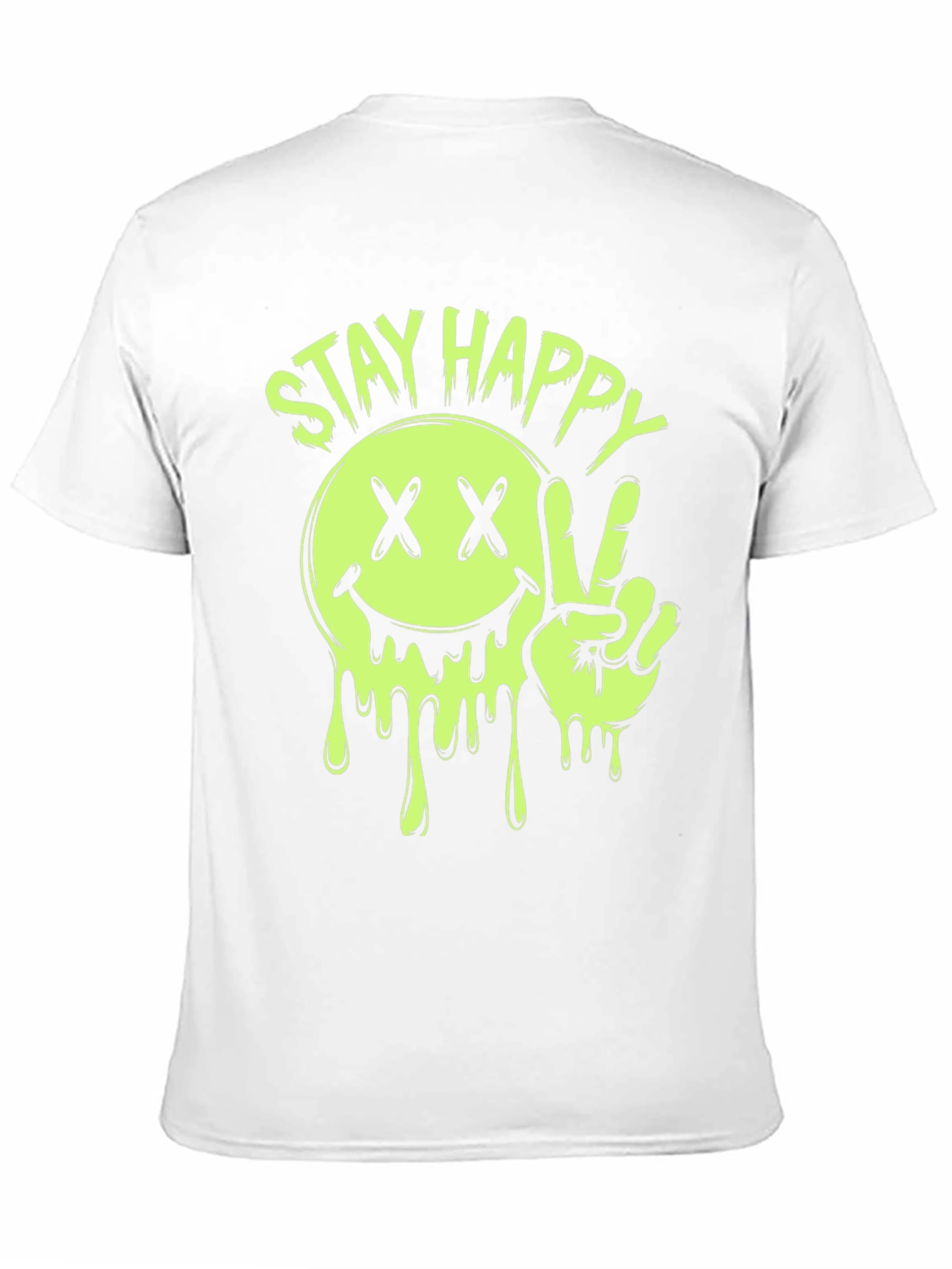 Stay Happy Smiley Face Graphic Tee - Black