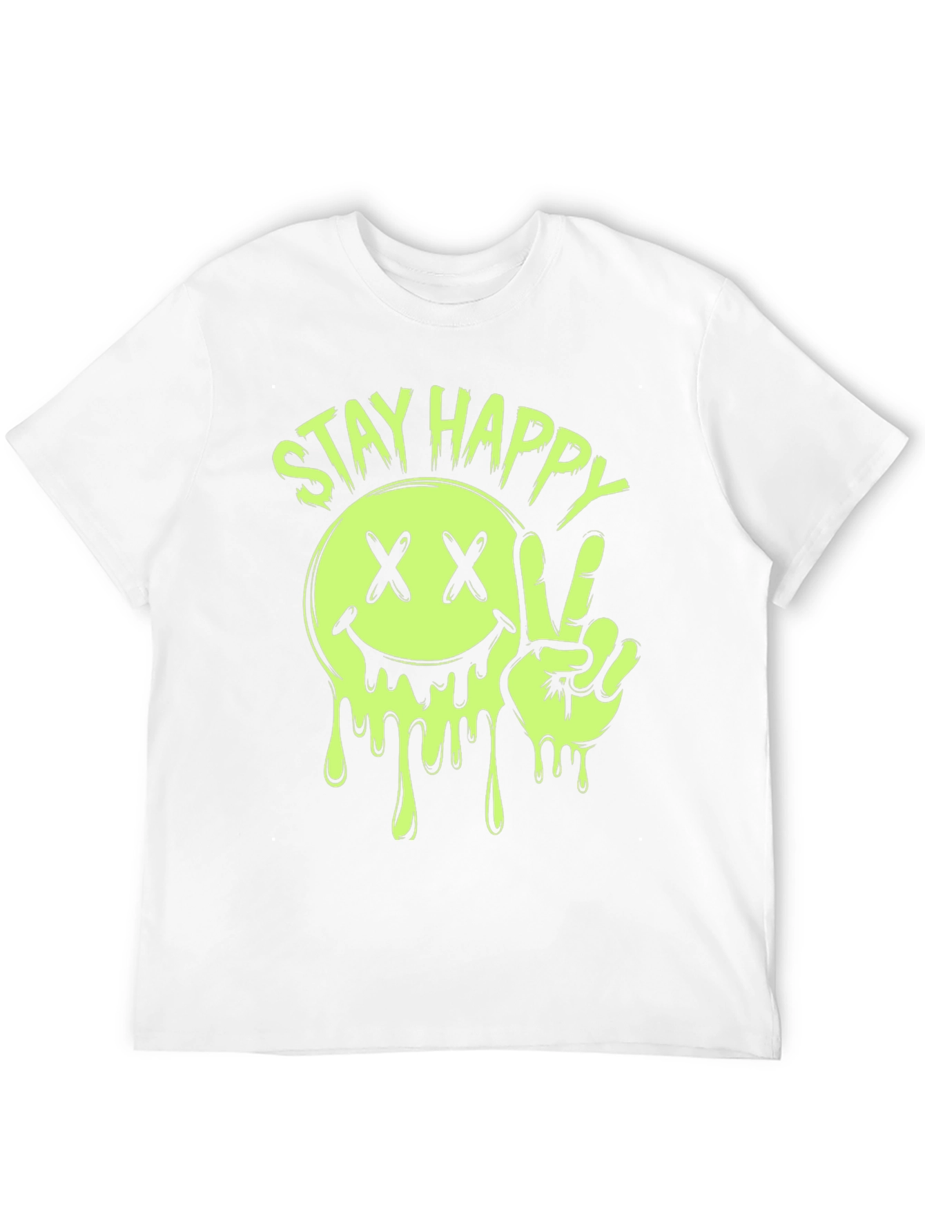 Stay Happy Smiley Face Graphic Tee - Black