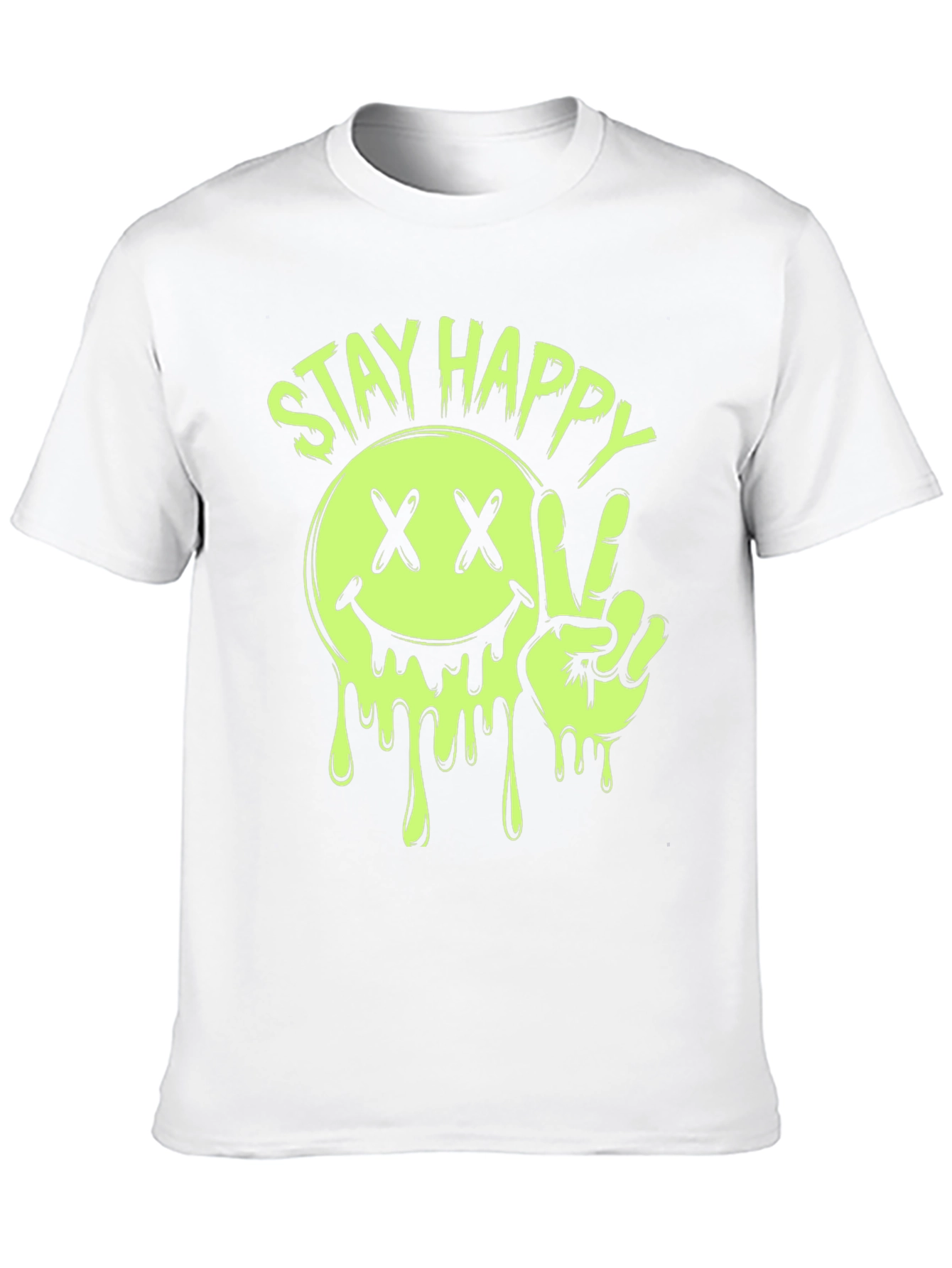 Stay Happy Smiley Face Graphic Tee - Black