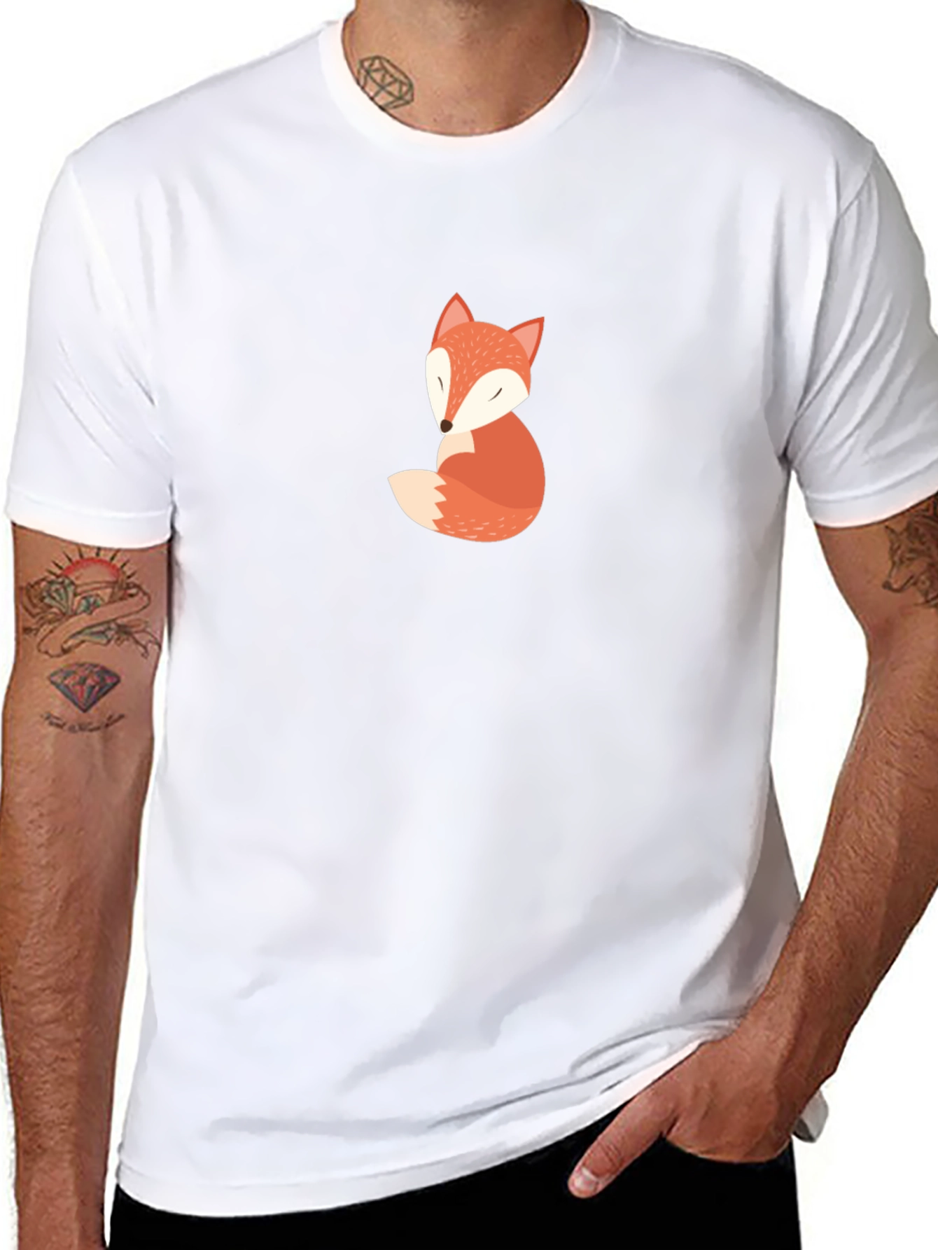 Cute Fox Graphic Tee - Soft Black Cotton T-Shirt