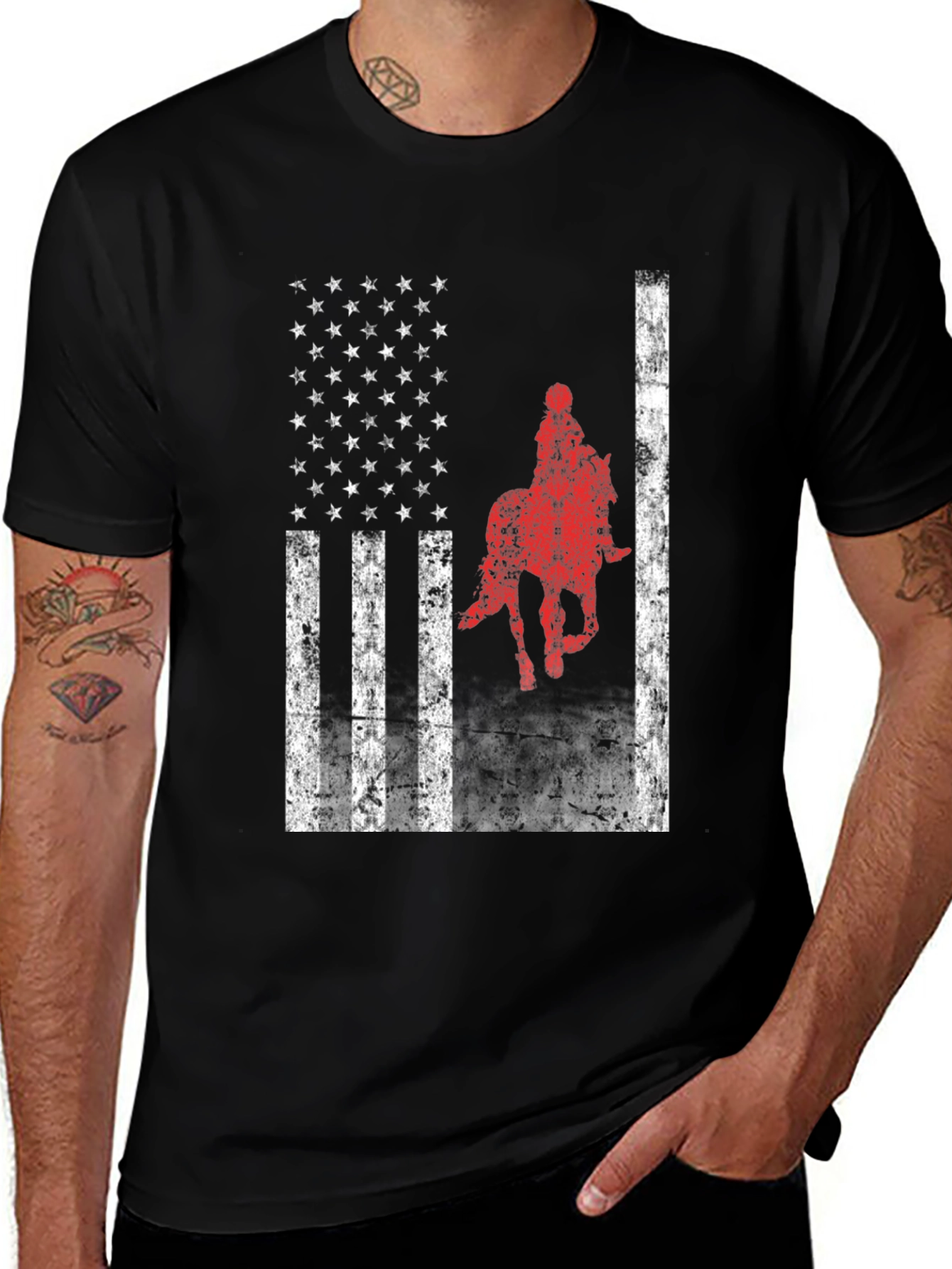 American Flag Horse Riding T-Shirt